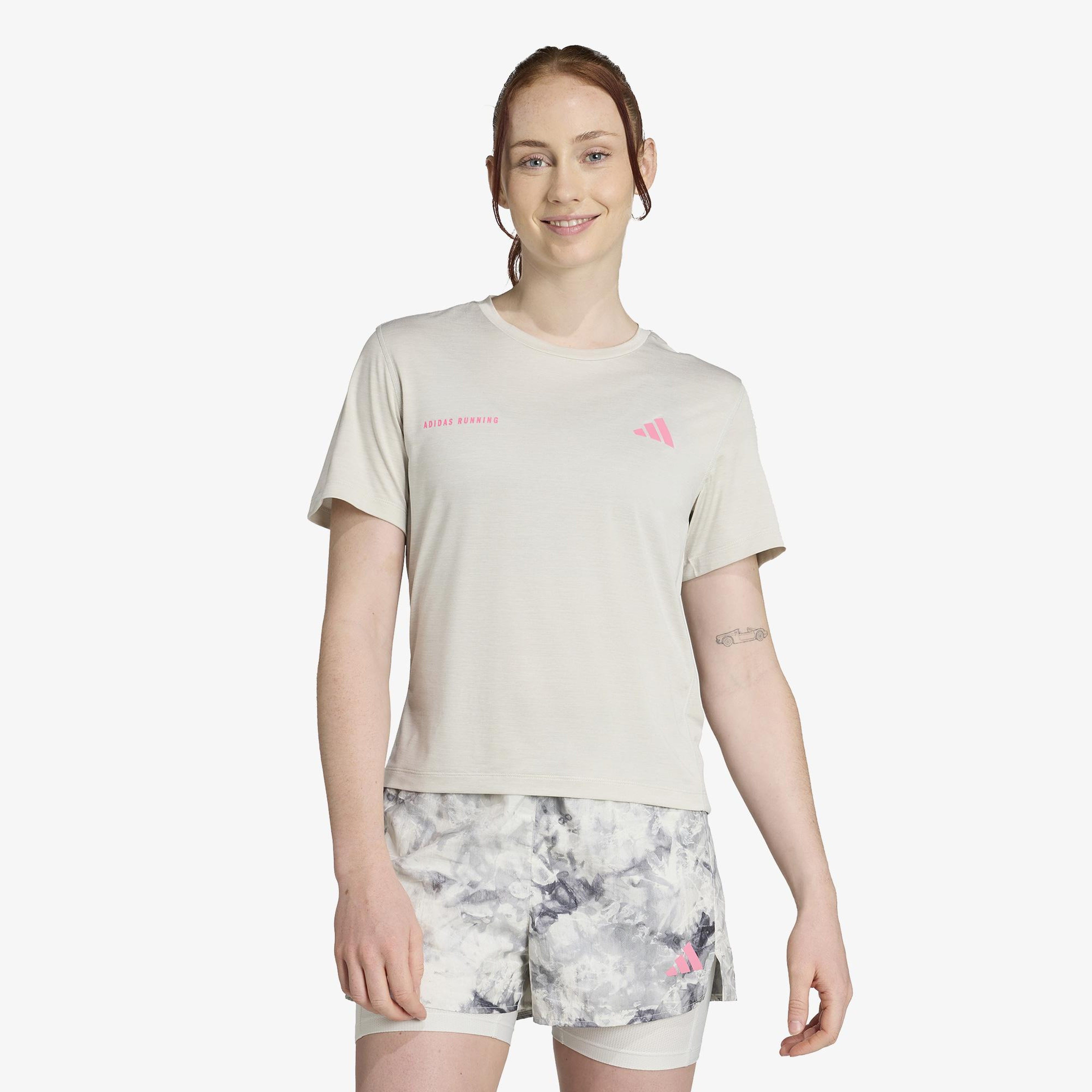 adidas Own The Run Melange Kadın Bej Koşu T-Shirt