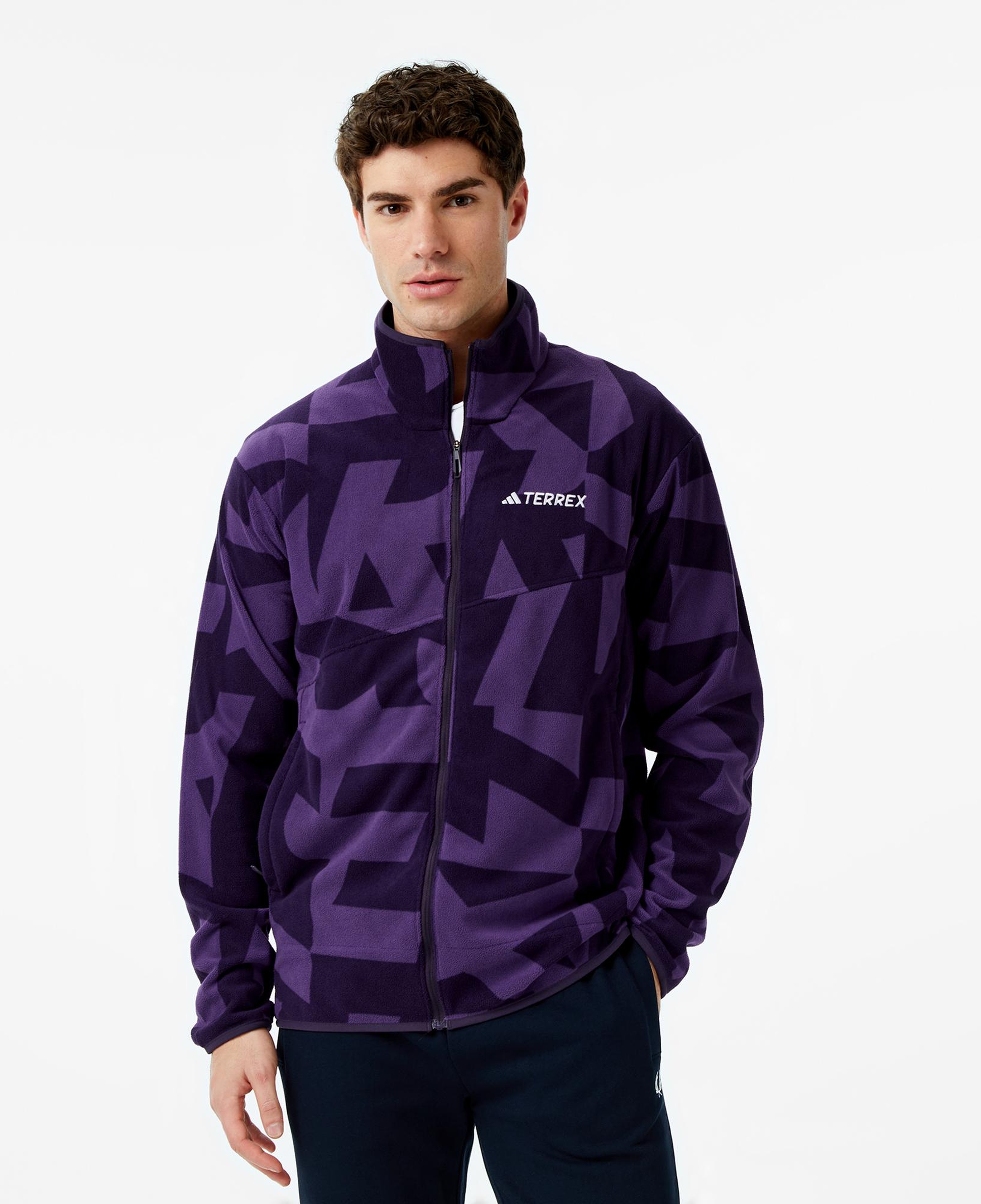 adidas Terrex Multi Printed Full Zip Fleece Erkek Mor Yürüyüş Polar
