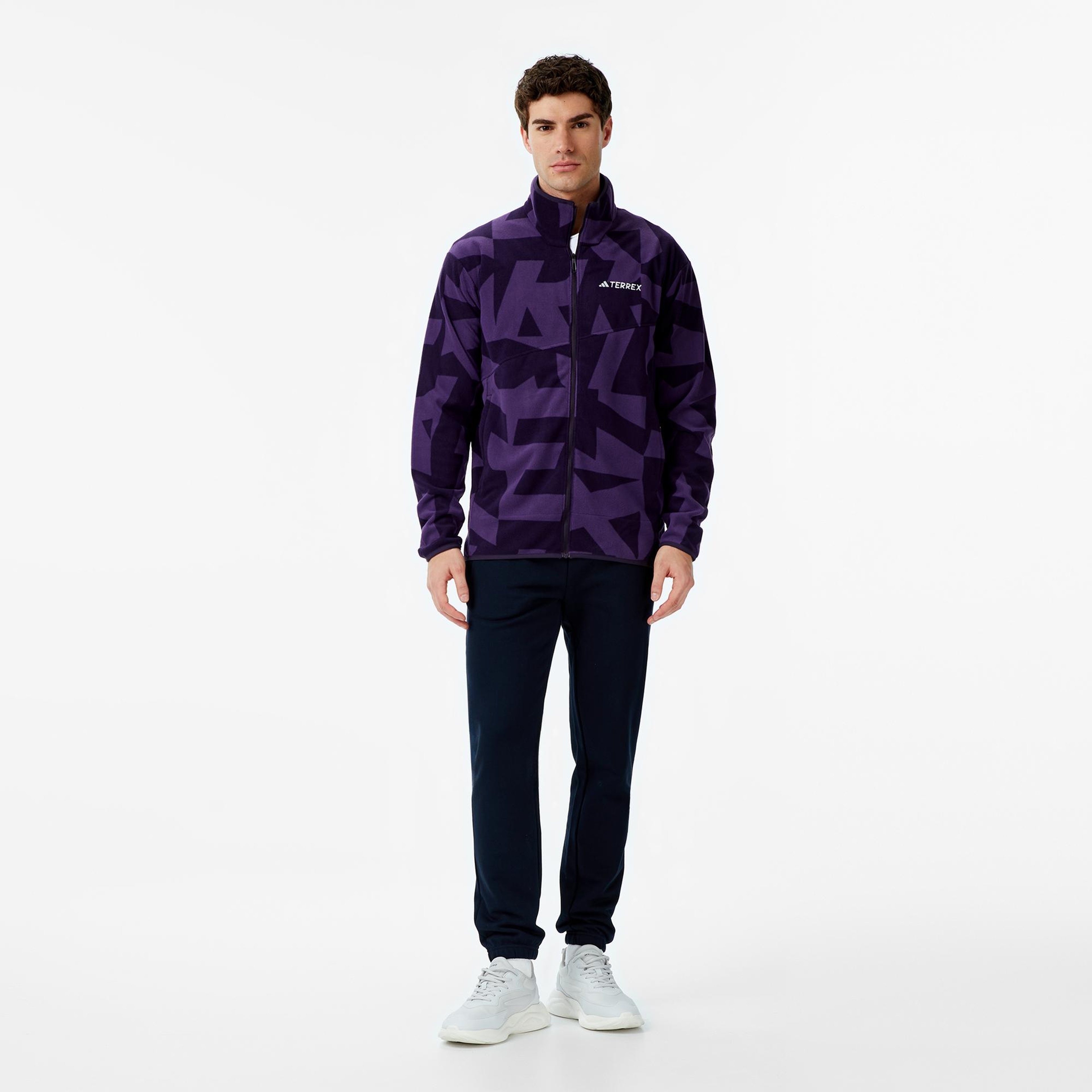 adidas Terrex Multi Printed Full Zip Fleece Erkek Mor Yürüyüş Polar