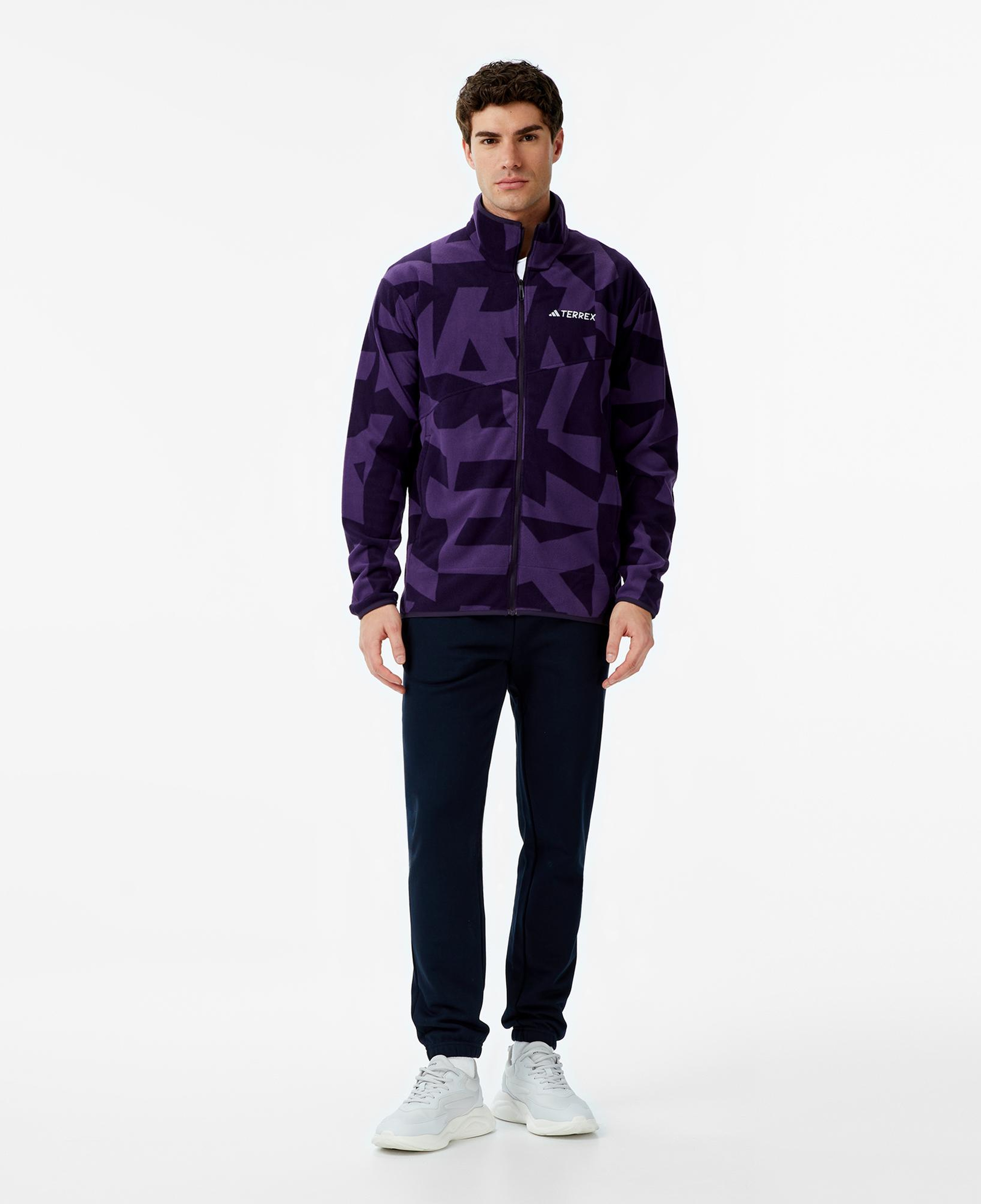 adidas Terrex Multi Printed Full Zip Fleece Erkek Mor Yürüyüş Polar