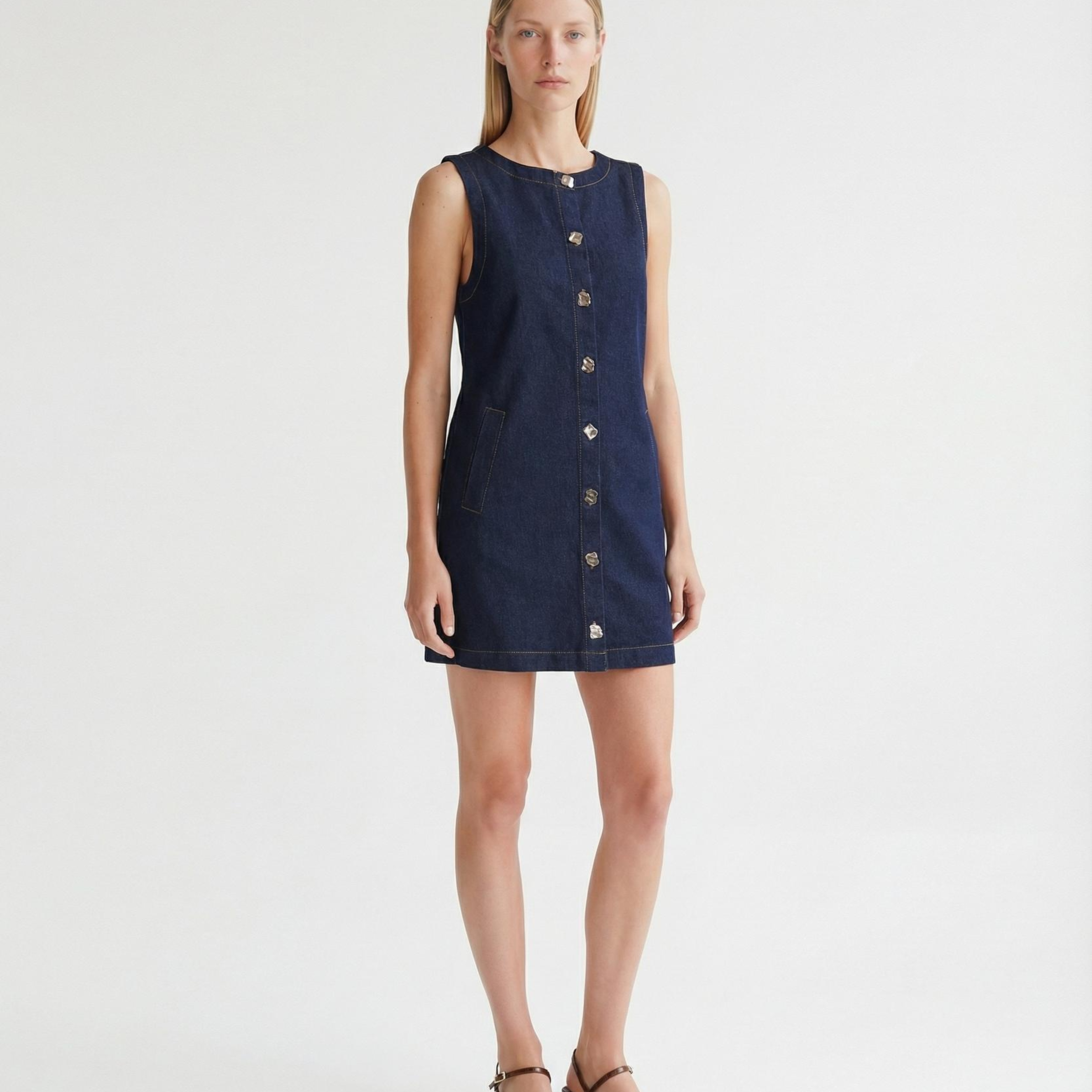 YARGICI Düz Kayık Yaka Kolsuz Elbise