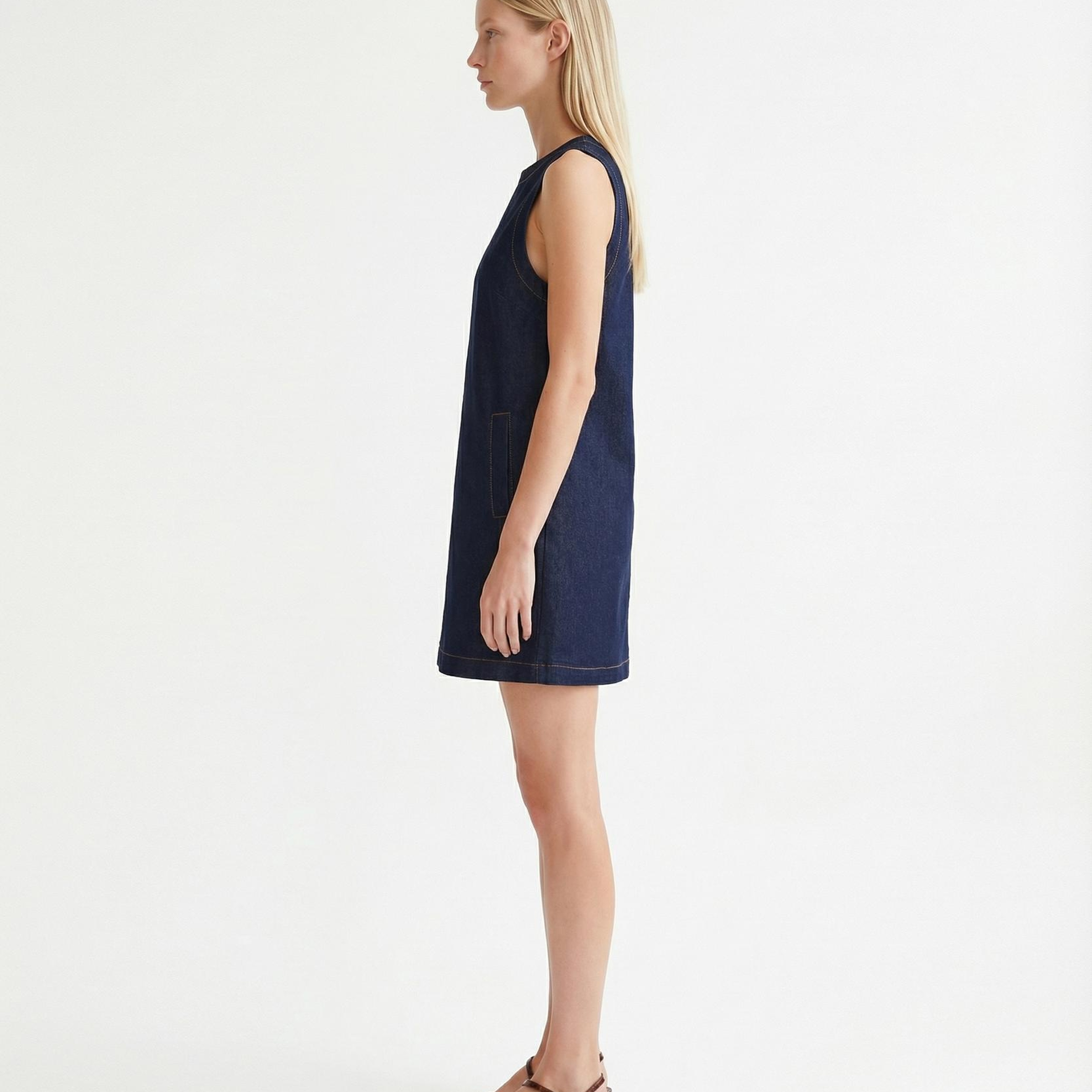 YARGICI Düz Kayık Yaka Kolsuz Elbise