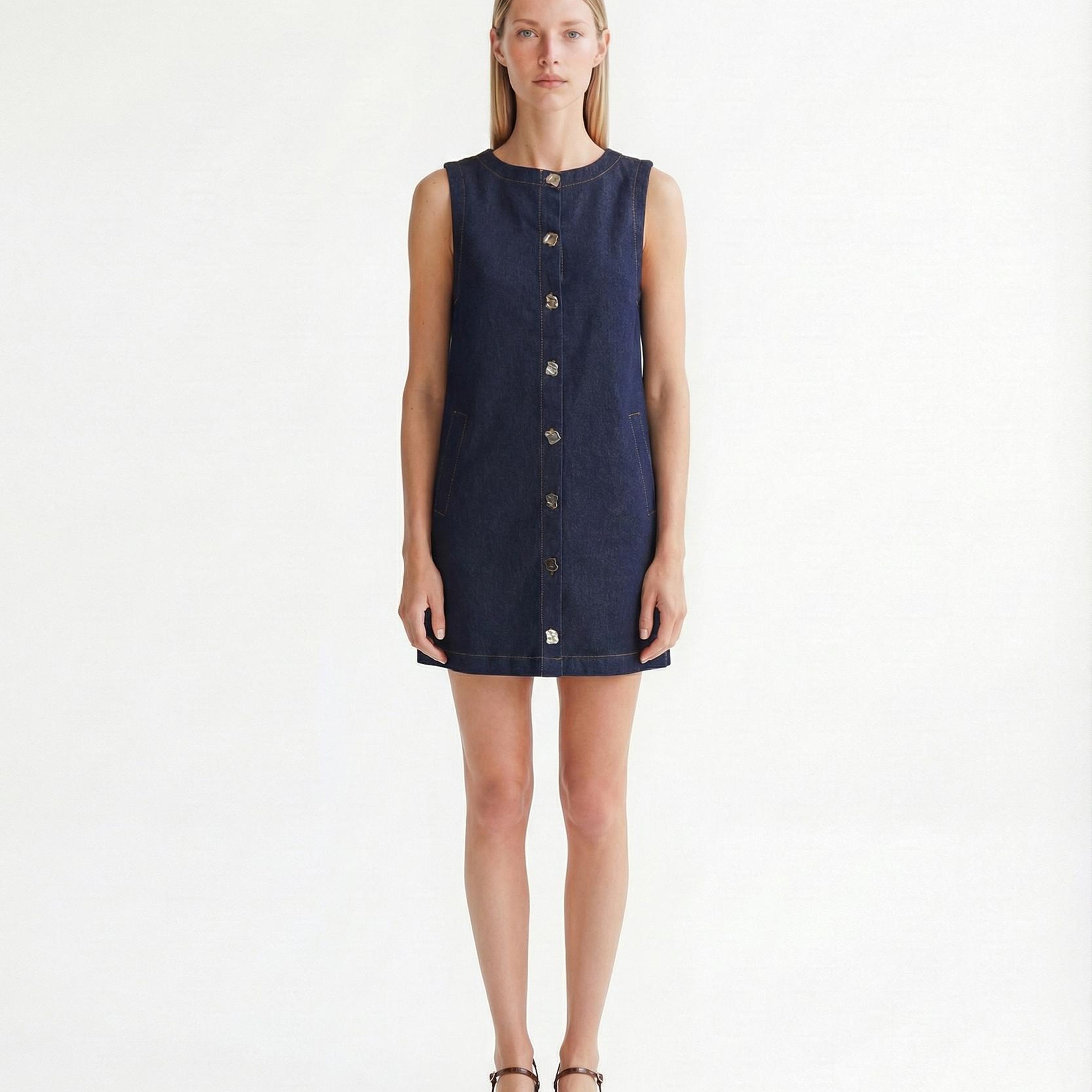 YARGICI Düz Kayık Yaka Kolsuz Elbise