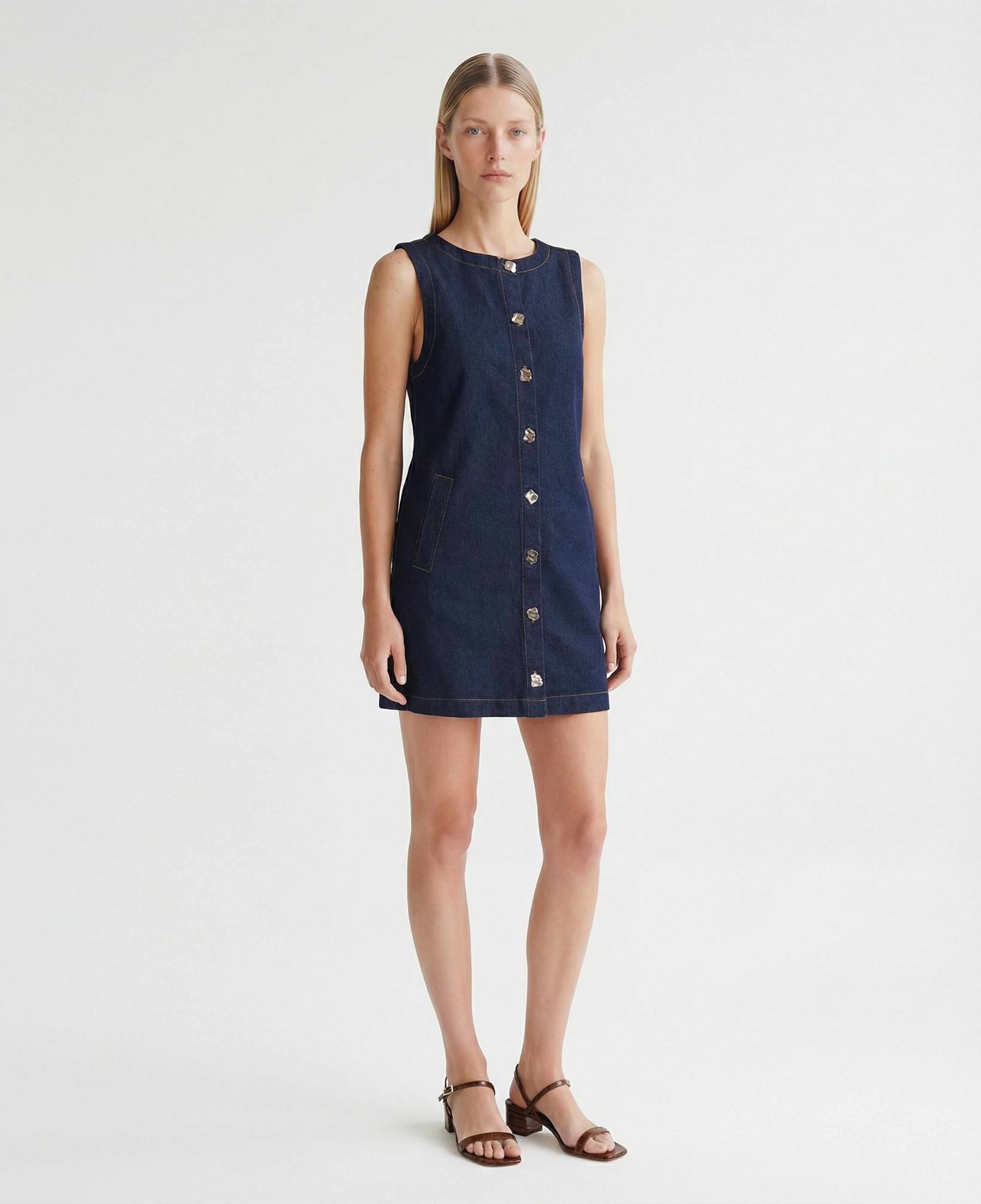 YARGICI Düz Kayık Yaka Kolsuz Elbise