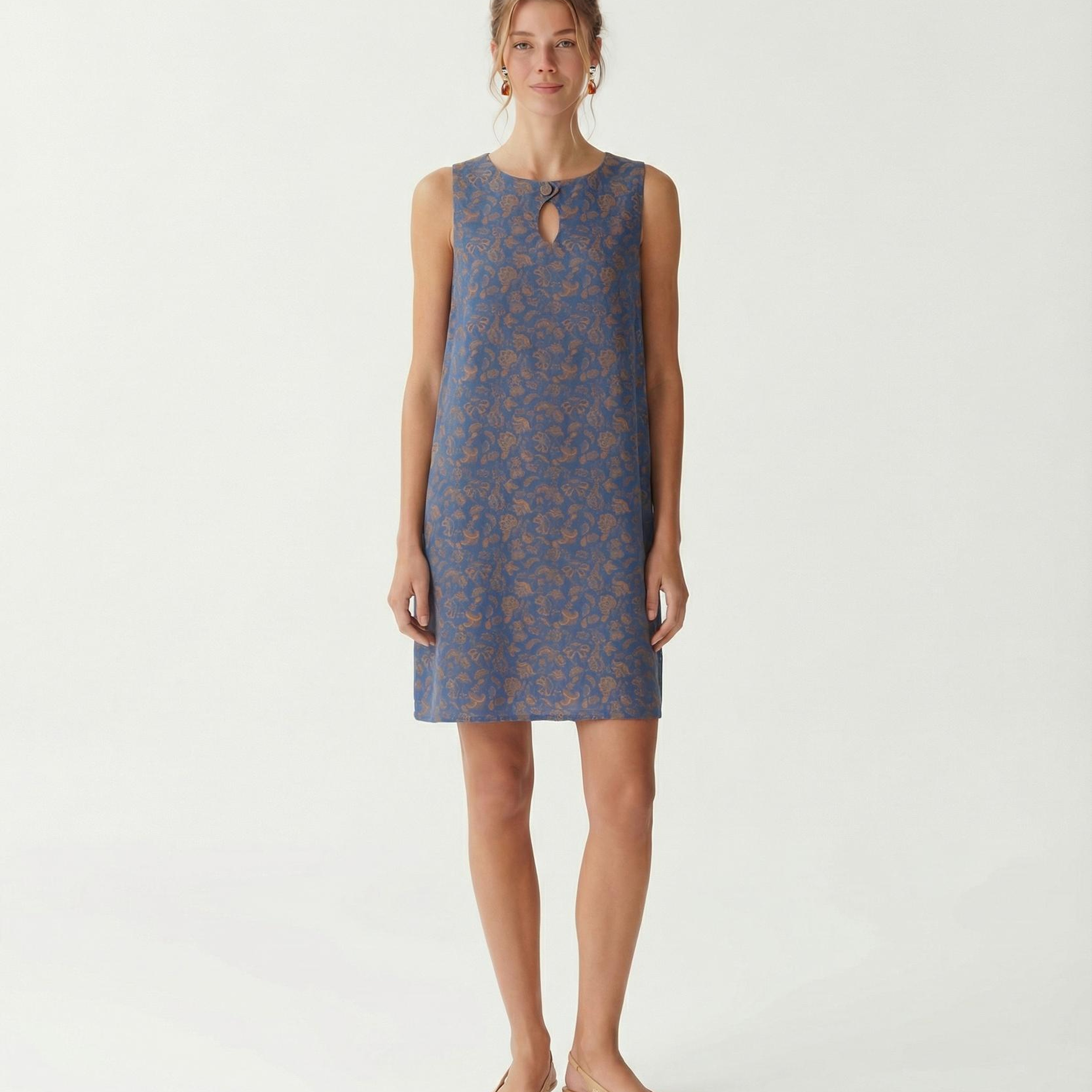 YARGICI A Form Bisiklet Yaka Kolsuz Elbise