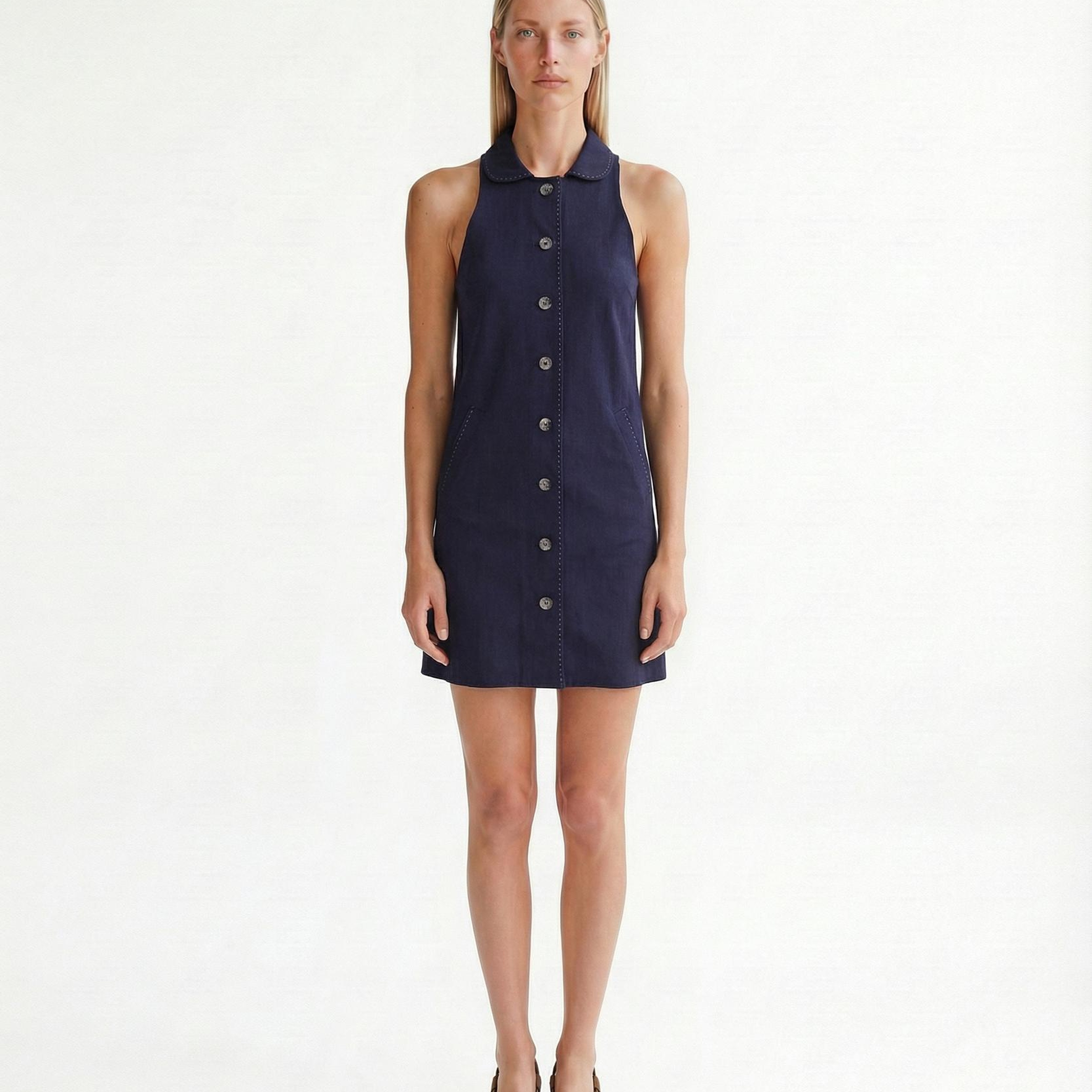 YARGICI Düz Gömlek Yaka Kolsuz Elbise