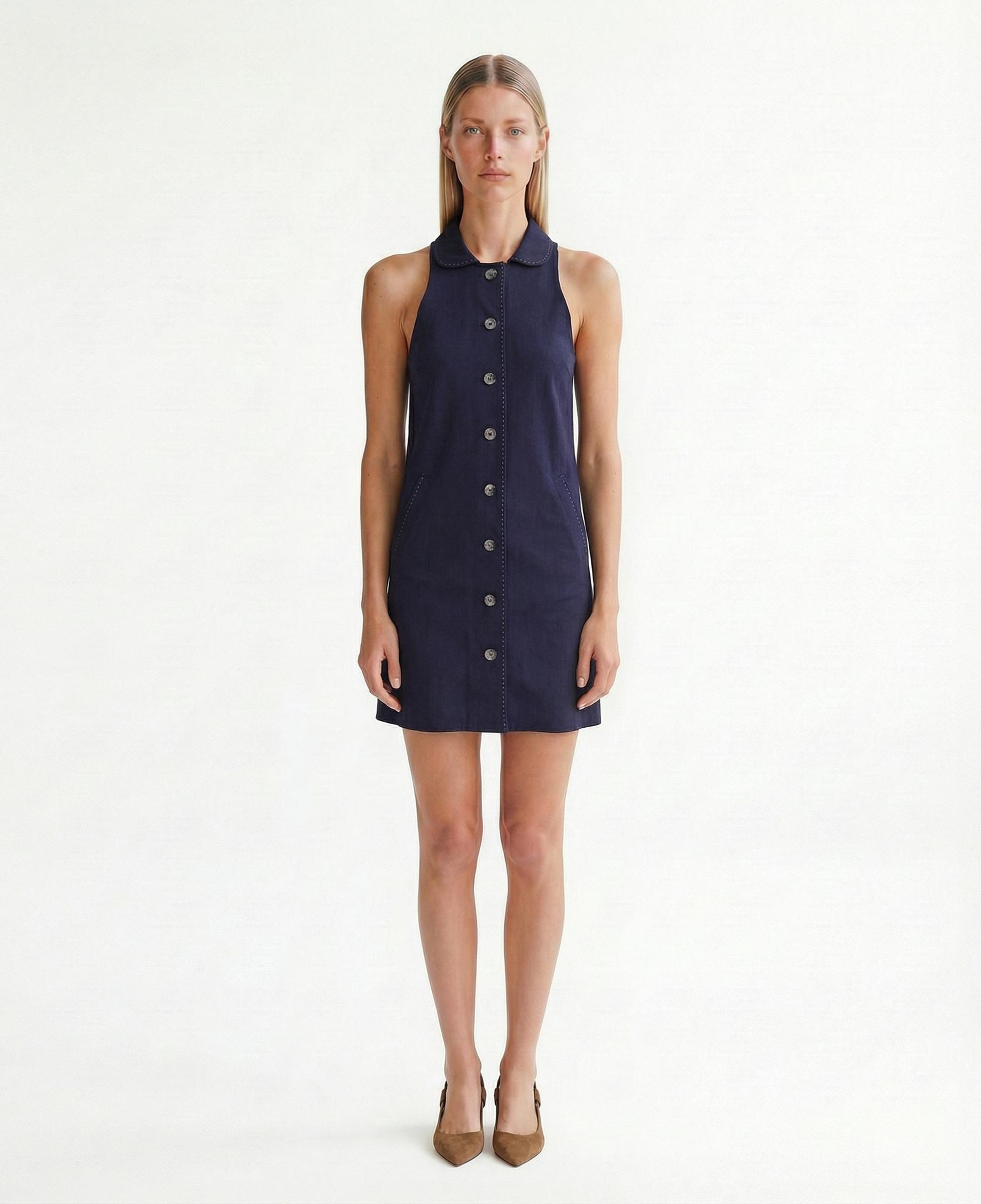 YARGICI Düz Gömlek Yaka Kolsuz Elbise