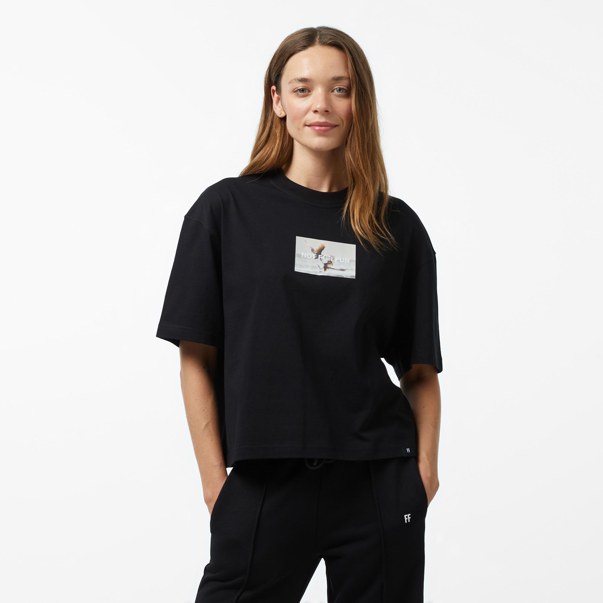 Forfun Not For Fun 003 - Oversize Drop Shoulder Kadın Siyah T-Shirt