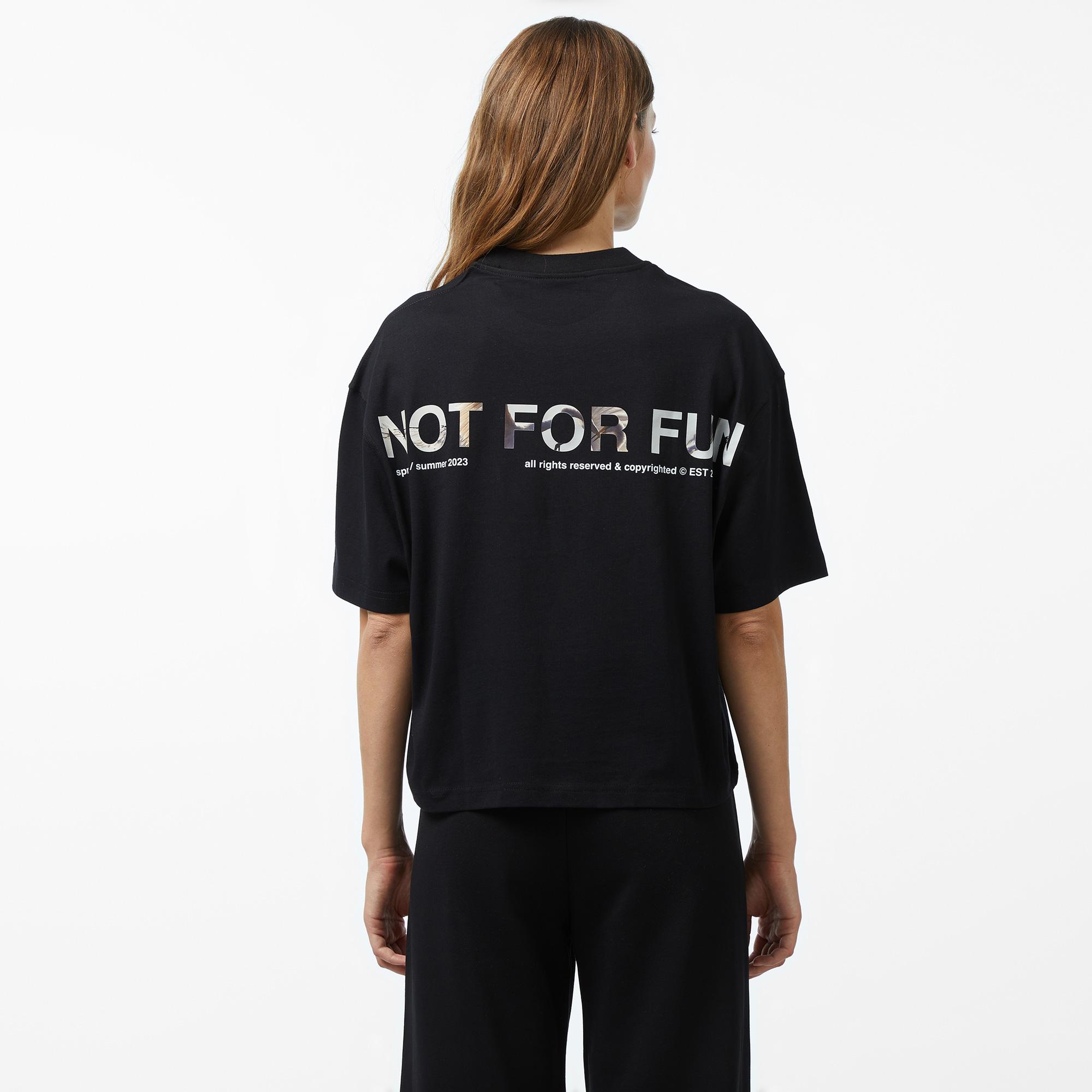 Forfun Not For Fun 003 - Oversize Drop Shoulder Kadın Siyah T-Shirt