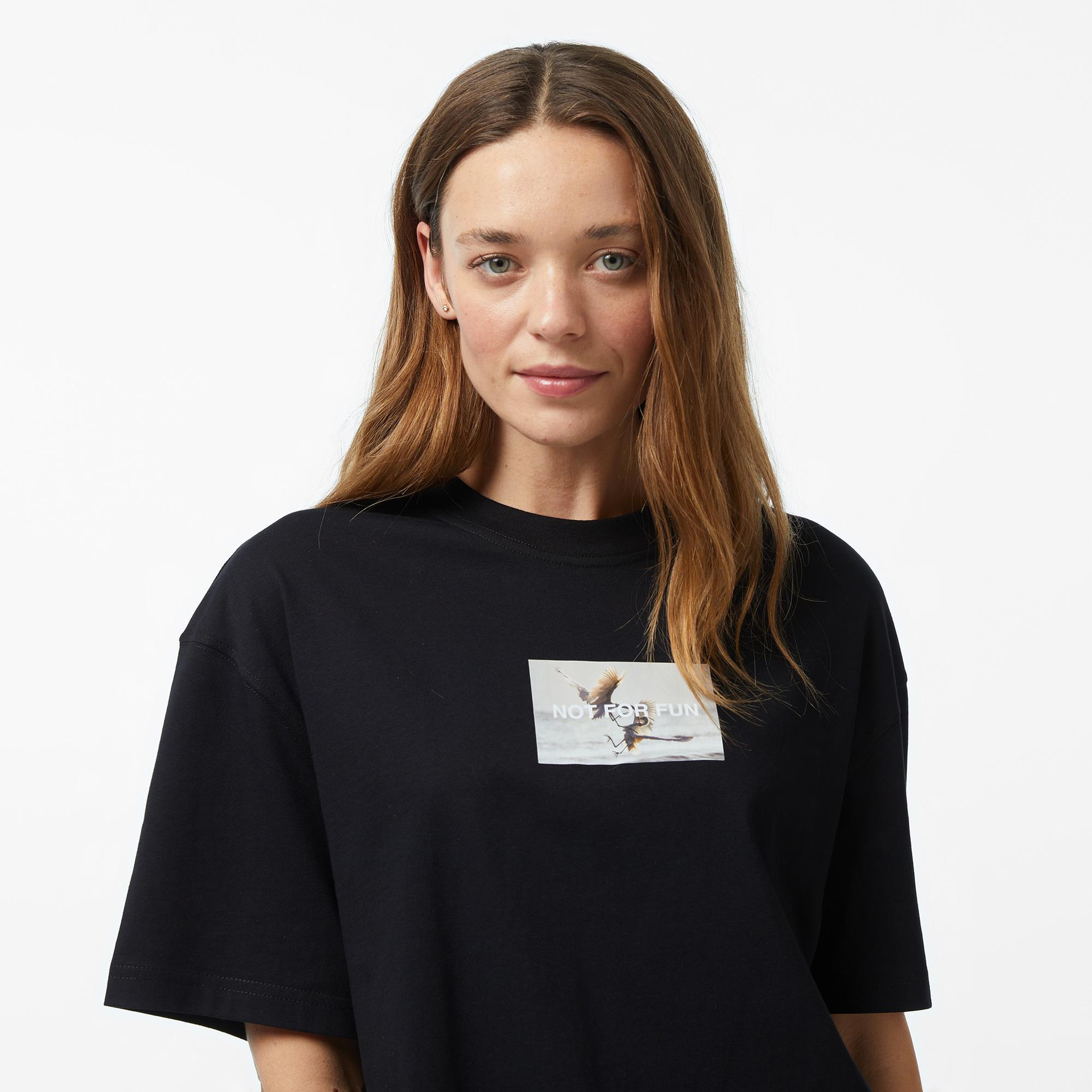 Forfun Not For Fun 003 - Oversize Drop Shoulder Kadın Siyah T-Shirt