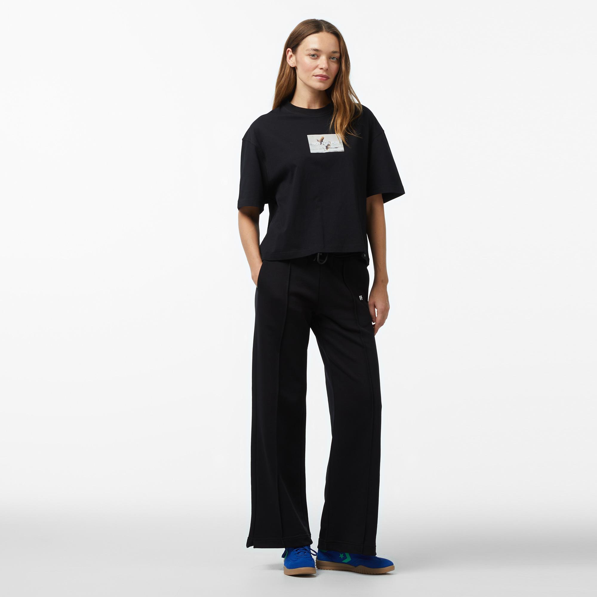 Forfun Not For Fun 003 - Oversize Drop Shoulder Kadın Siyah T-Shirt