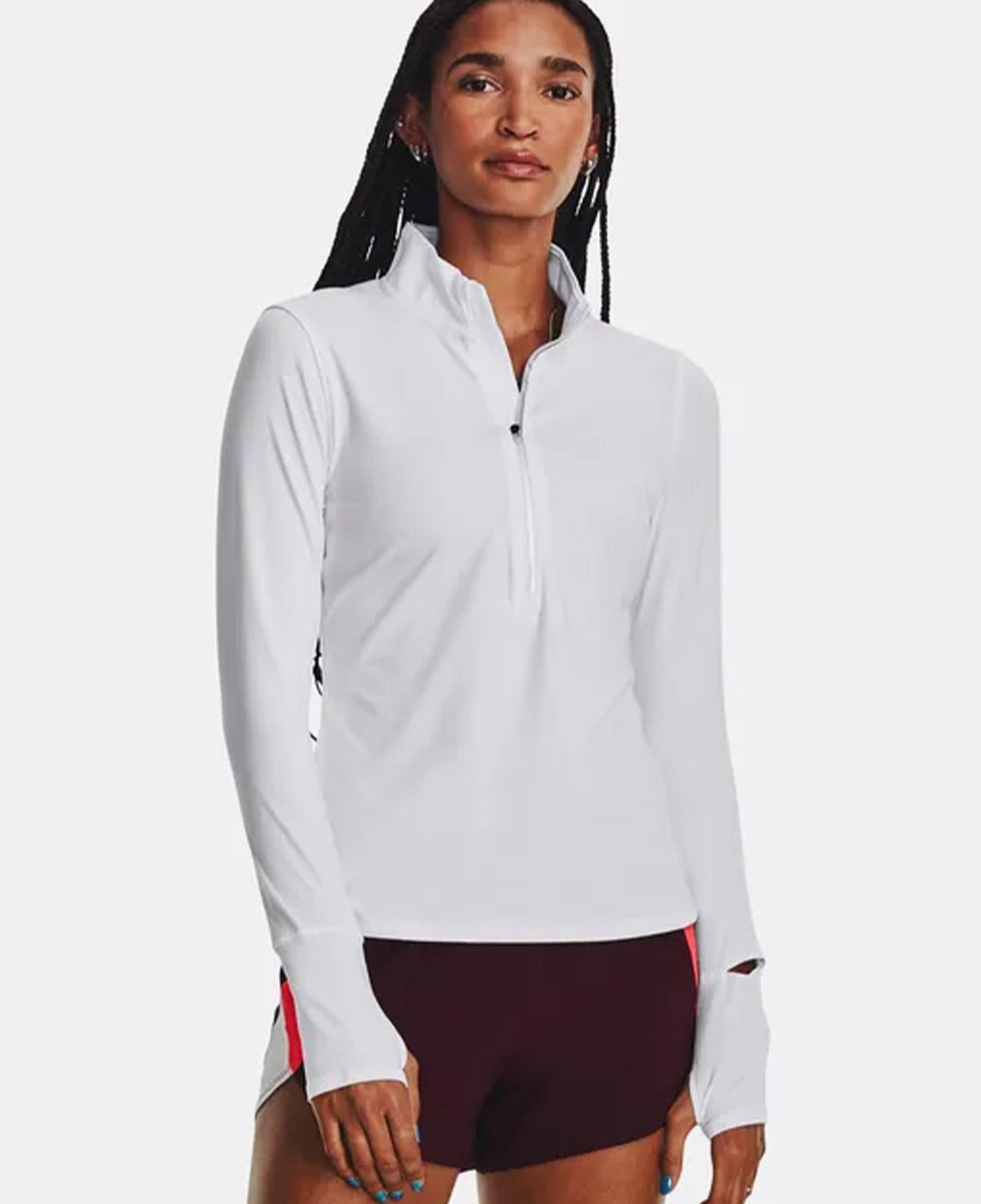 Under Armour Launch Pro Half Zip Kadın Beyaz Koşu Sweatshirt