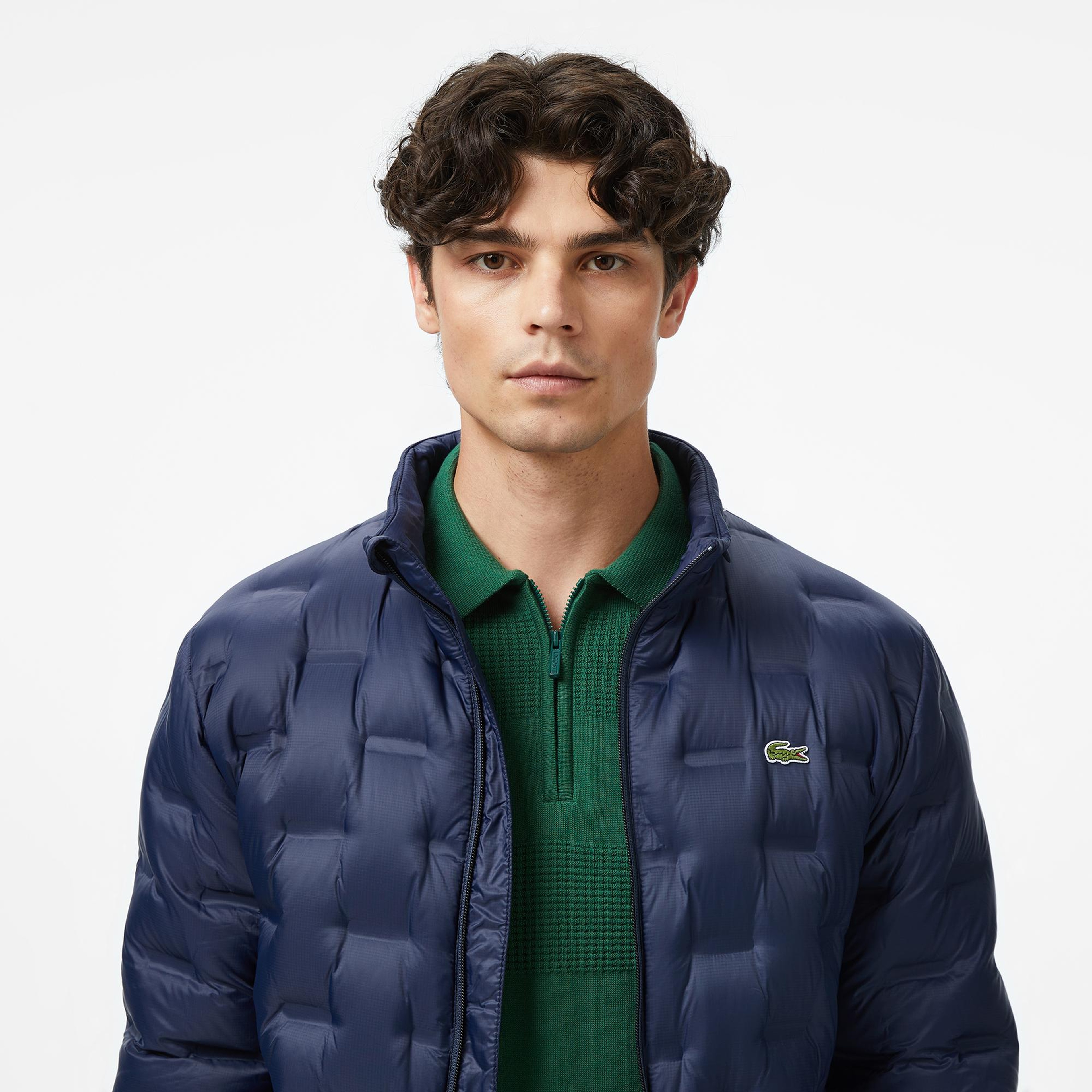 Lacoste Erkek Dik Yaka Kapitone Lacivert Mont