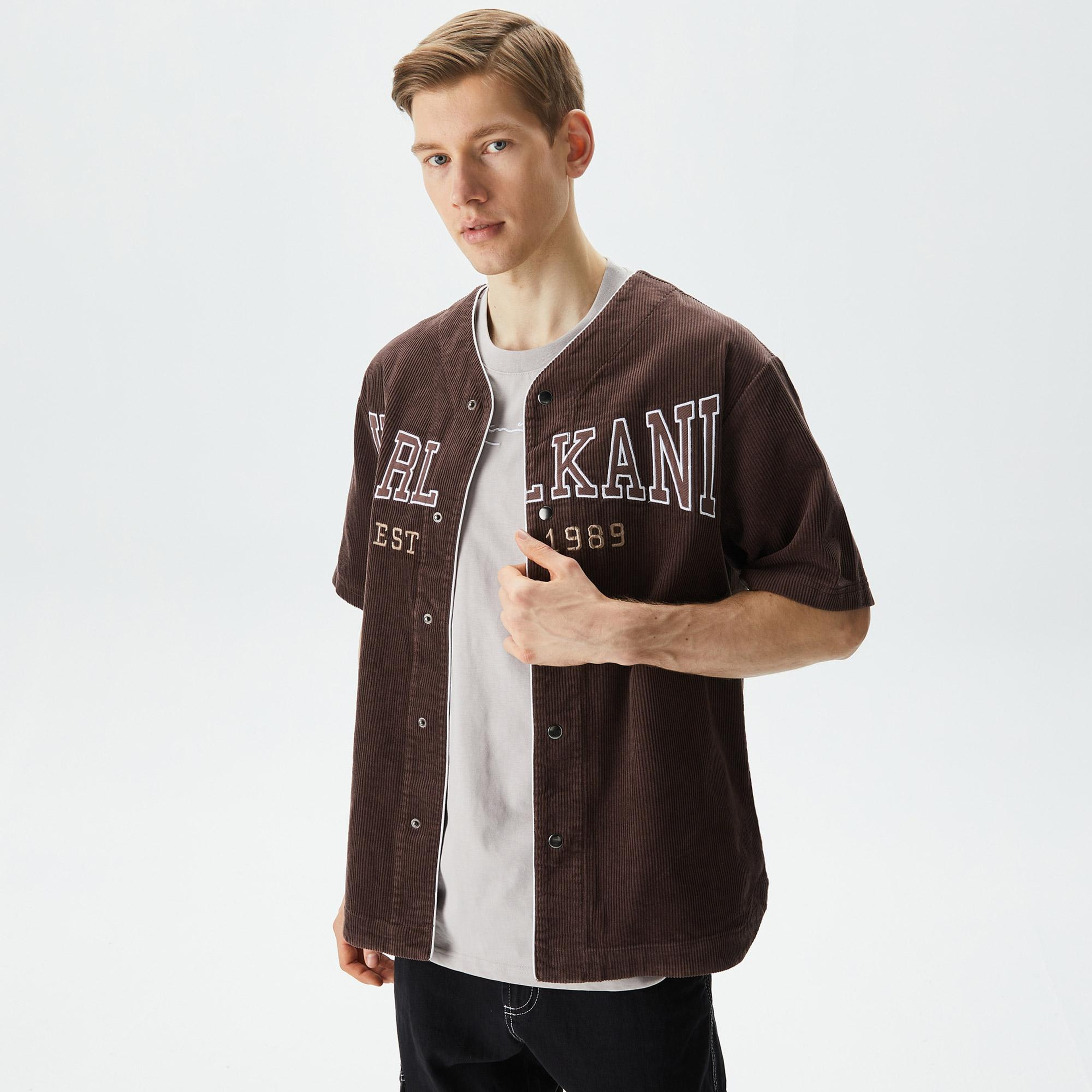 Karl Kani Woven Retro Corduroy Baseball Erkek Kahverengi Gömlek