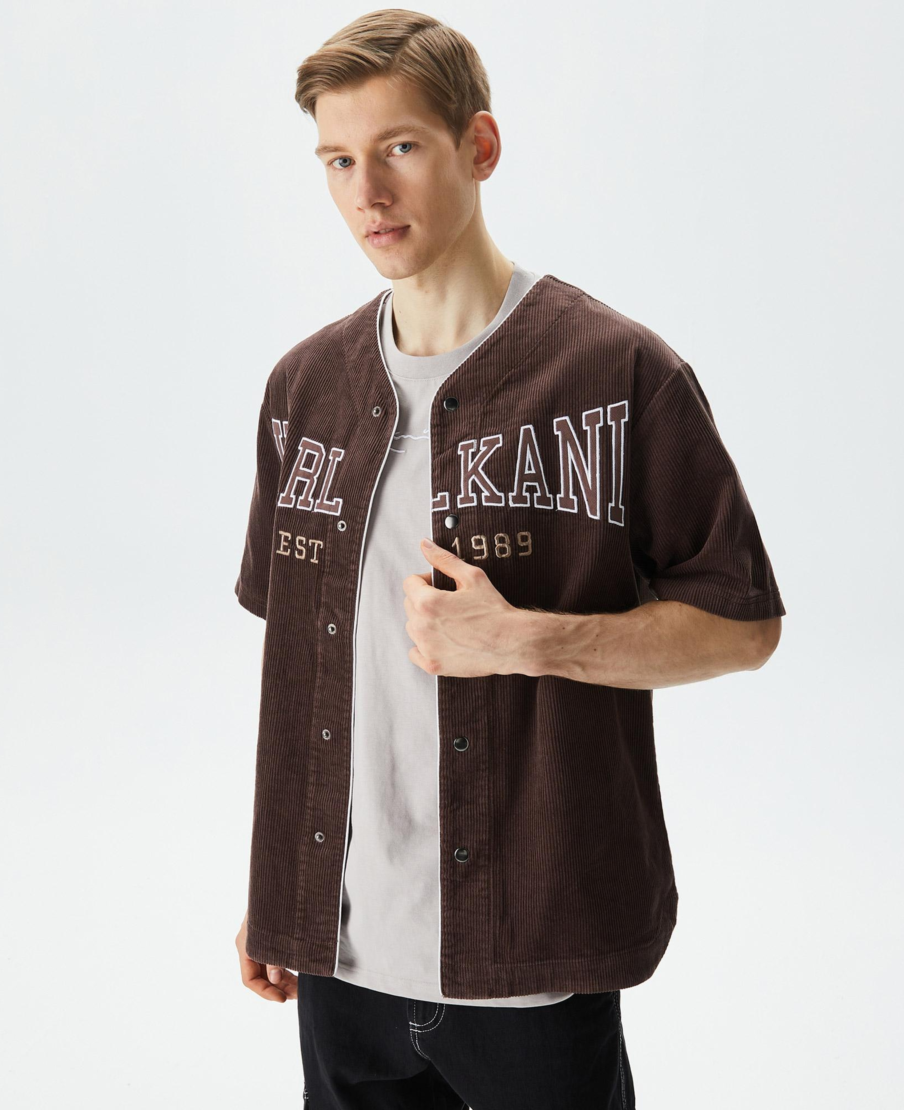 Karl Kani Woven Retro Corduroy Baseball Erkek Kahverengi Gömlek