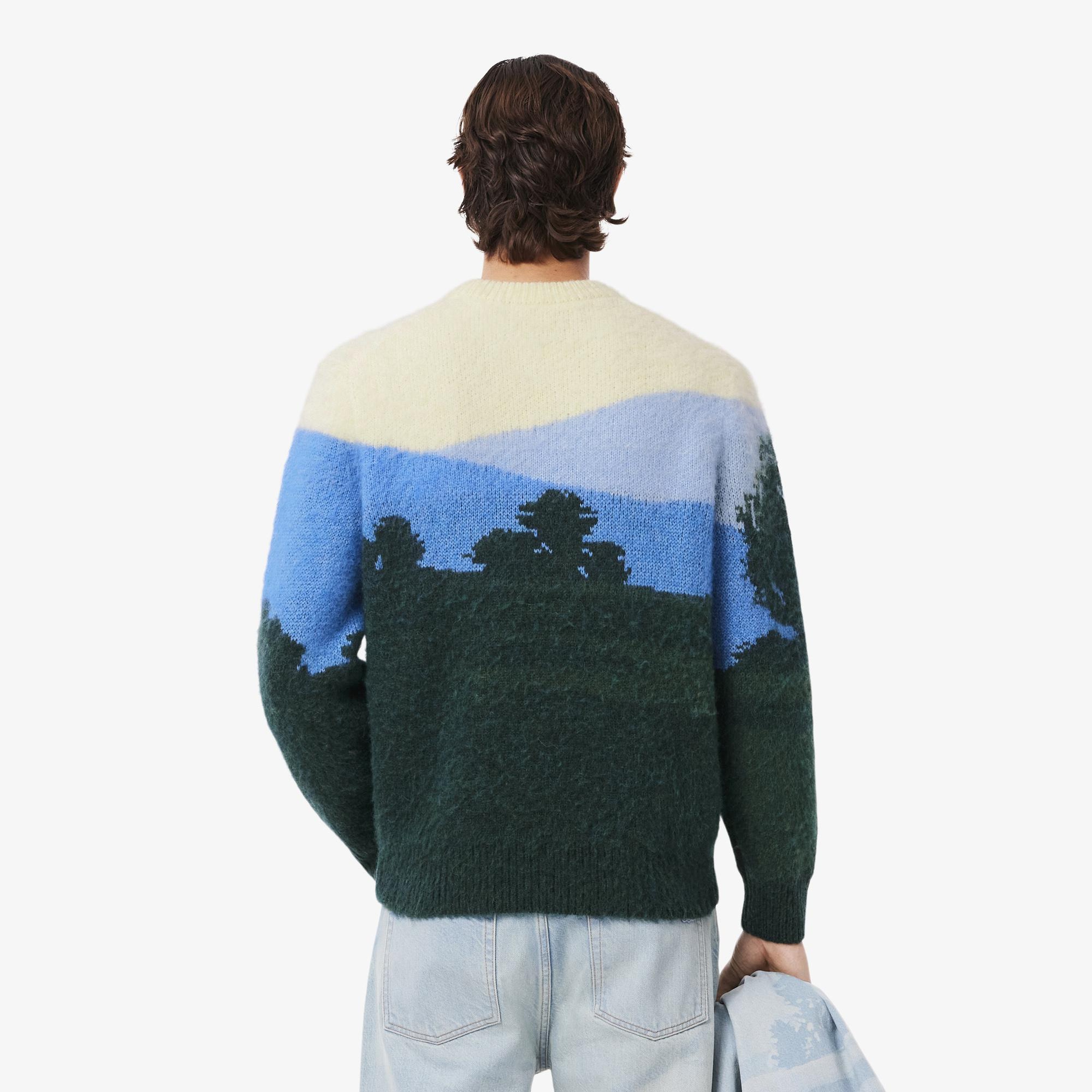 Lacoste Erkek Classic Fit Bisiklet Yaka Desenli Renkli Kazak