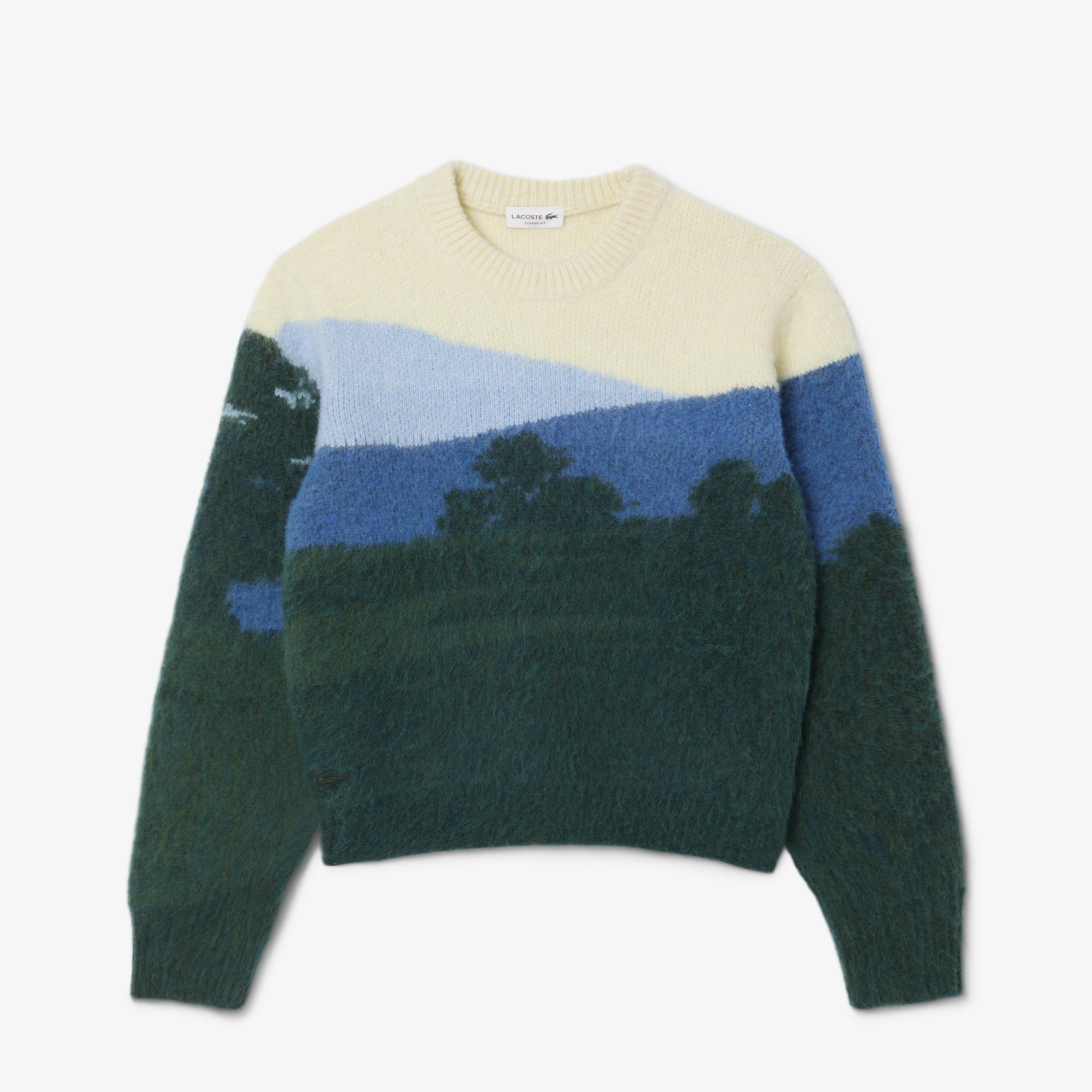 Lacoste Erkek Classic Fit Bisiklet Yaka Desenli Renkli Kazak