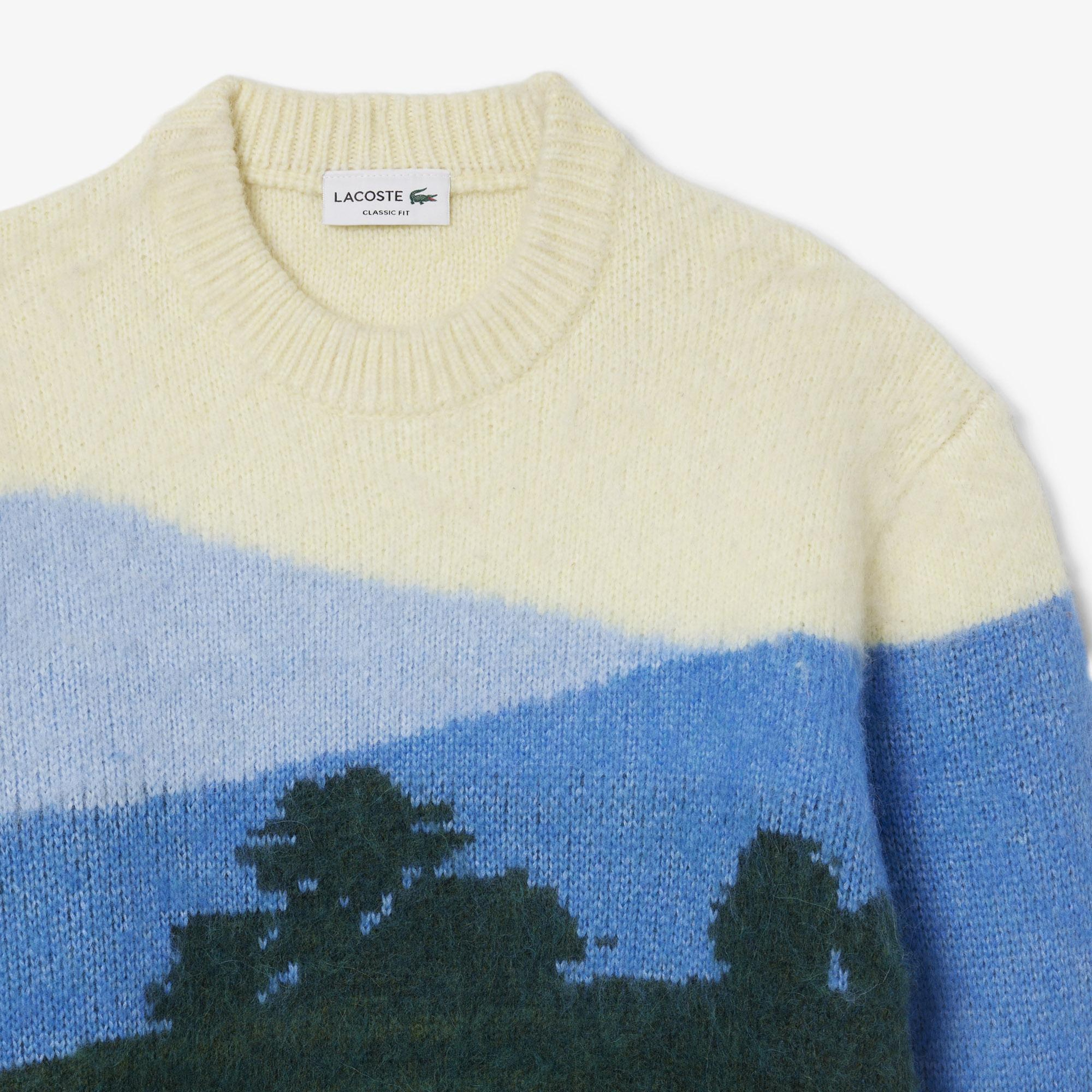 Lacoste Erkek Classic Fit Bisiklet Yaka Desenli Renkli Kazak