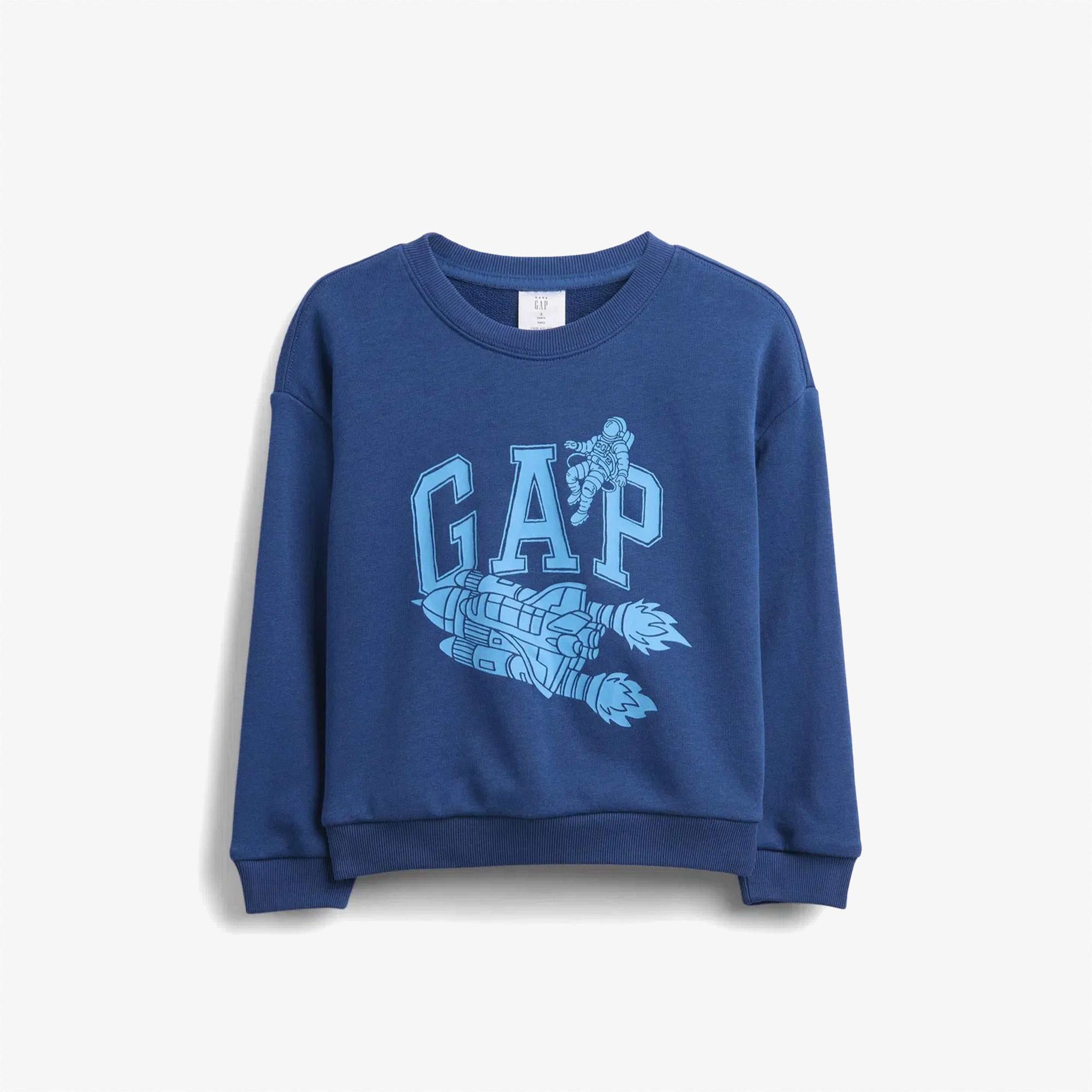 Gap V-Frch Ft Oversİzed Logo Crew Çocuk Mavi Sweatshirt