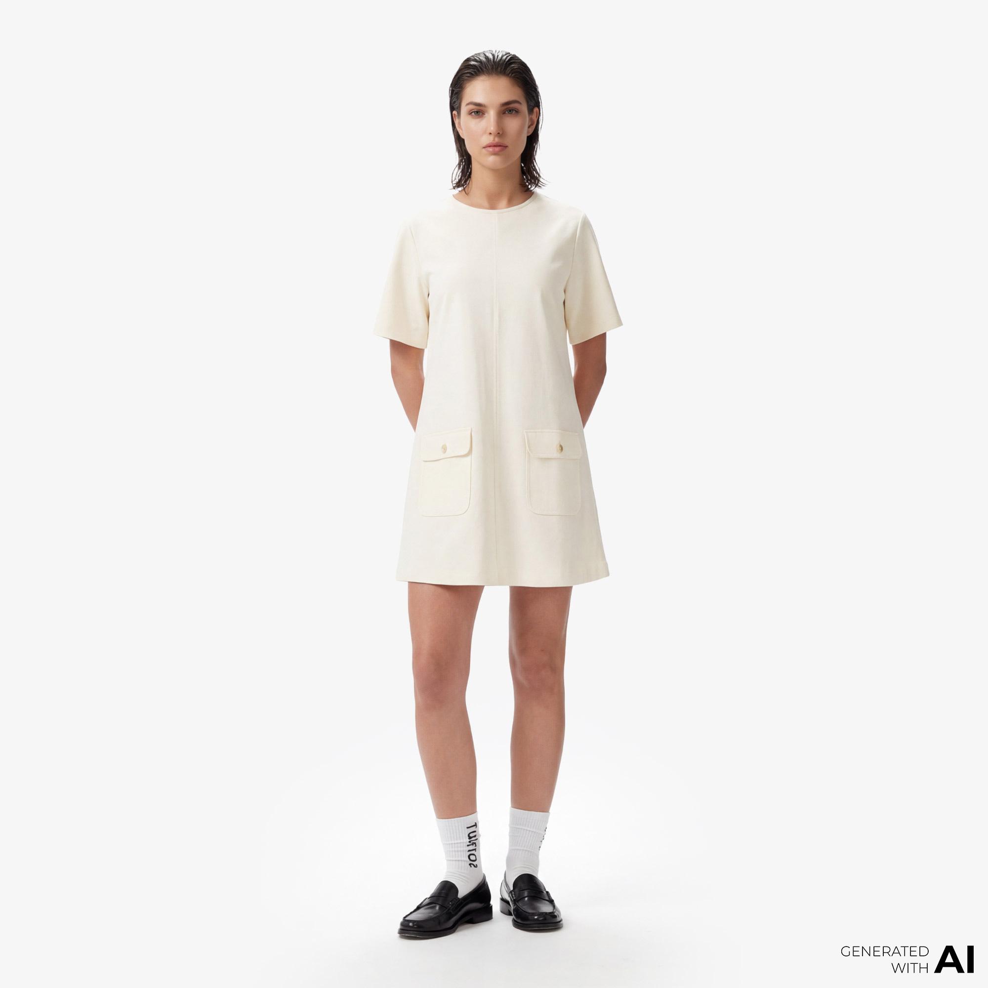 Tommy Hilfiger Gold Button Kadın Bej Elbise