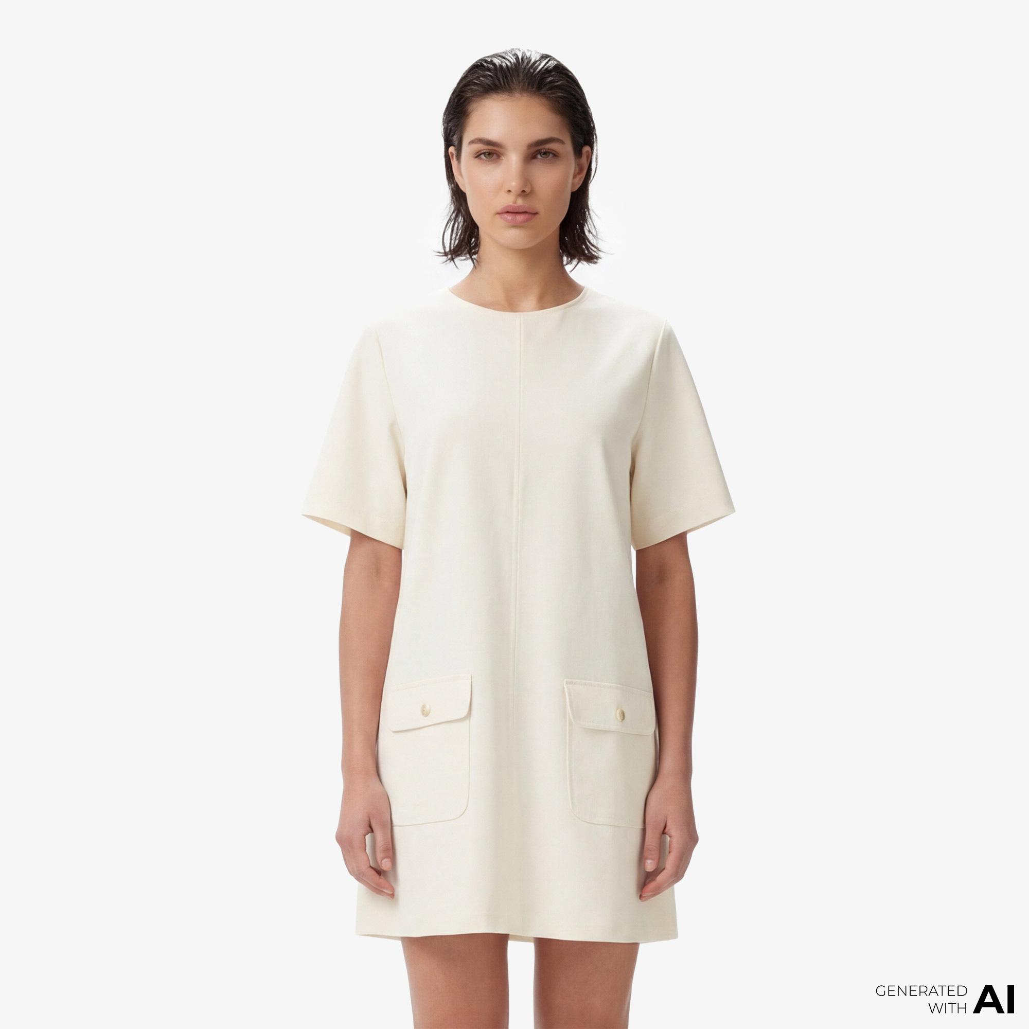 Tommy Hilfiger Gold Button Kadın Bej Elbise