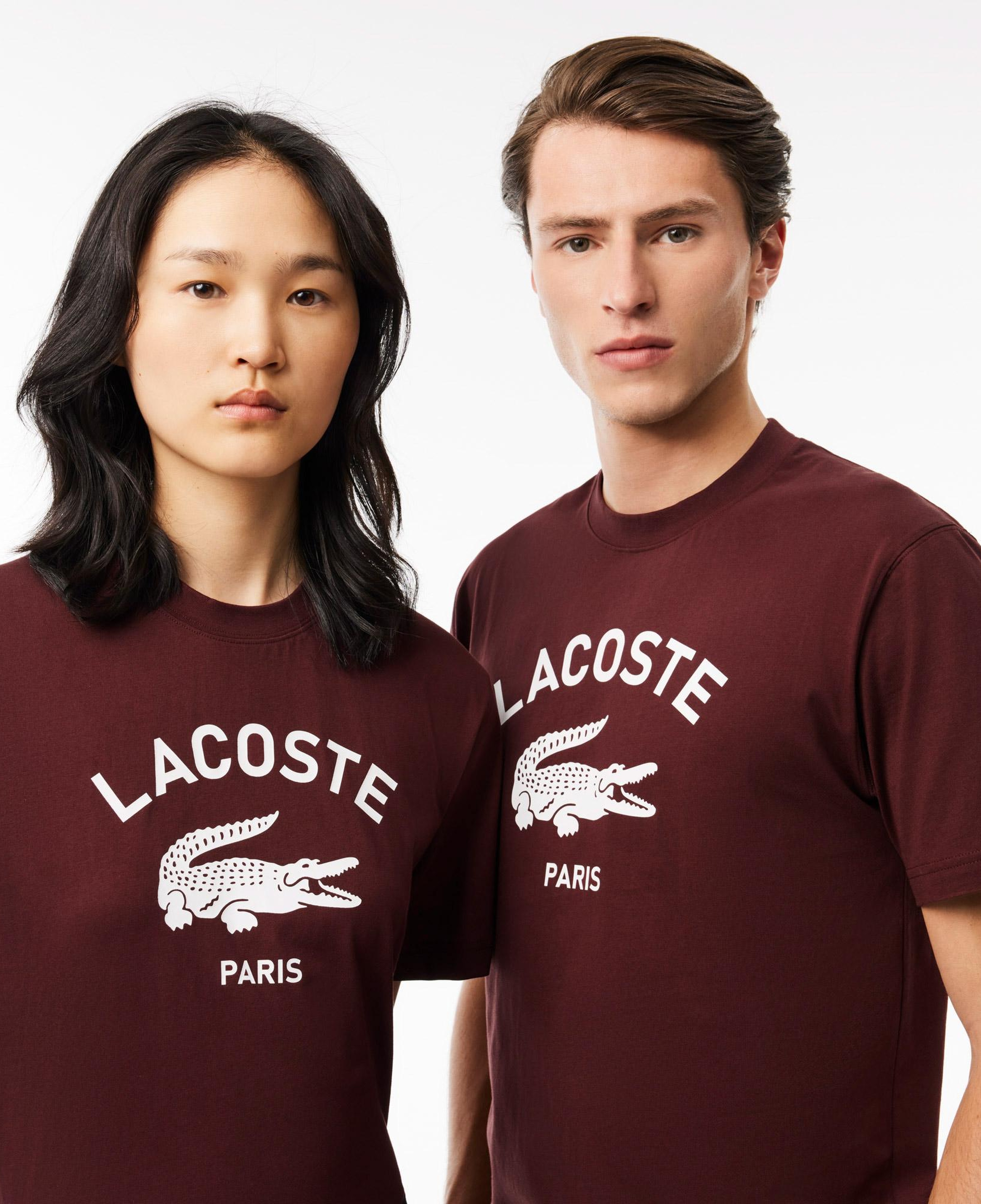 Lacoste Unisex Classic Fit Bisiklet Yaka Baskılı Bordo T-Shirt