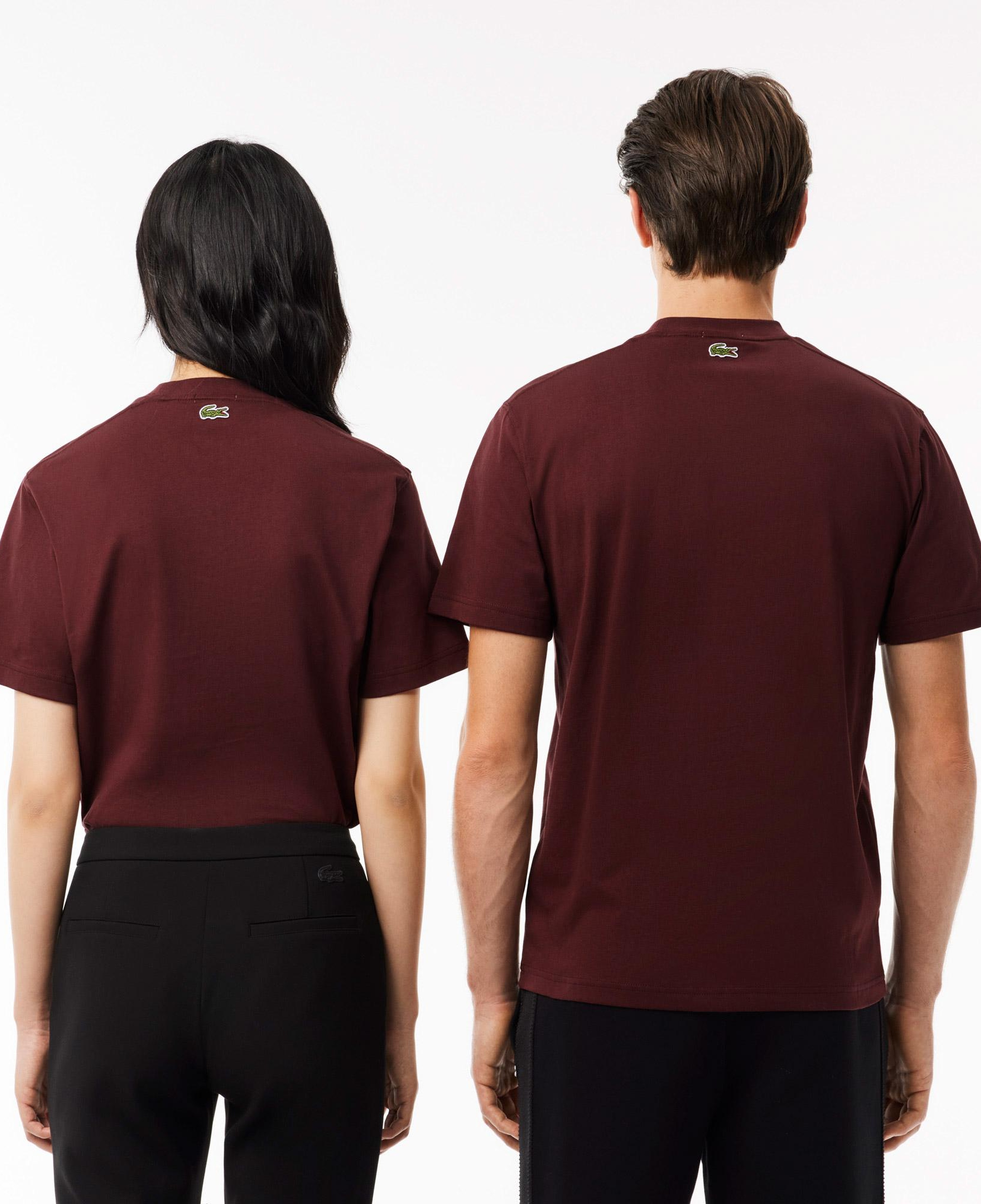 Lacoste Unisex Classic Fit Bisiklet Yaka Baskılı Bordo T-Shirt