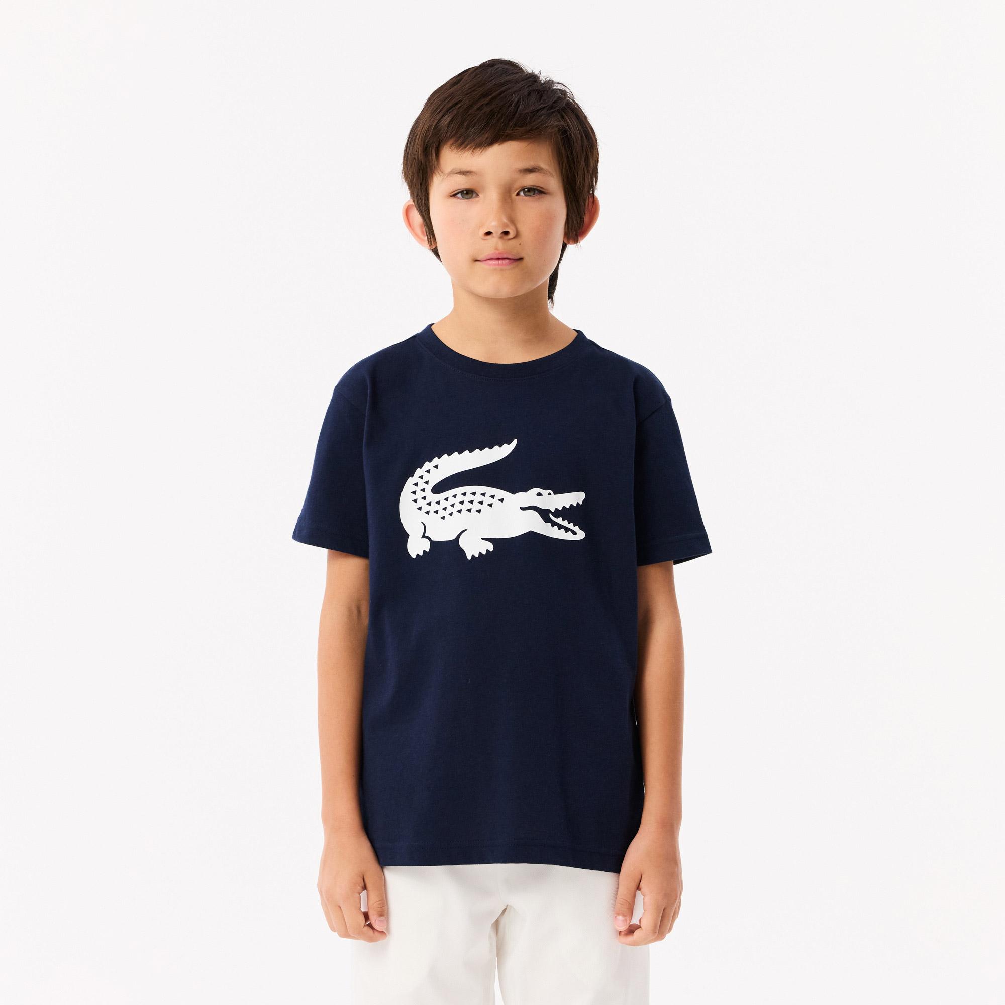 Lacoste Erkek Çocuk Bisiklet Yaka Baskılı Lacivert T-Shirt