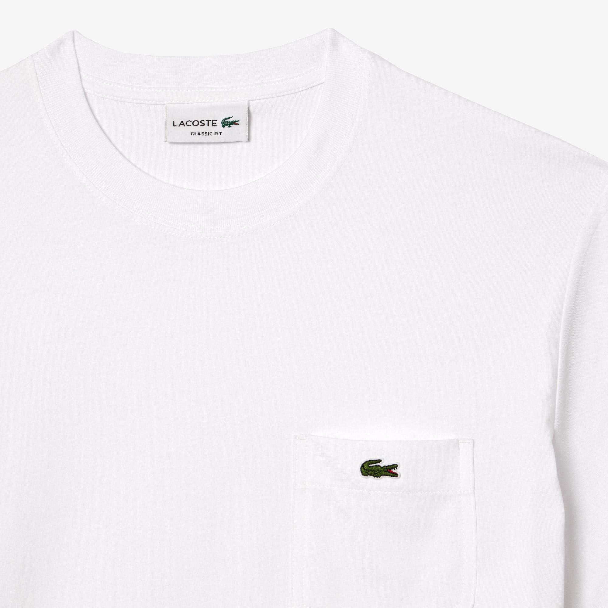 Lacoste Erkek Classic Fit Bisiklet Yaka Beyaz Cepli T-Shirt