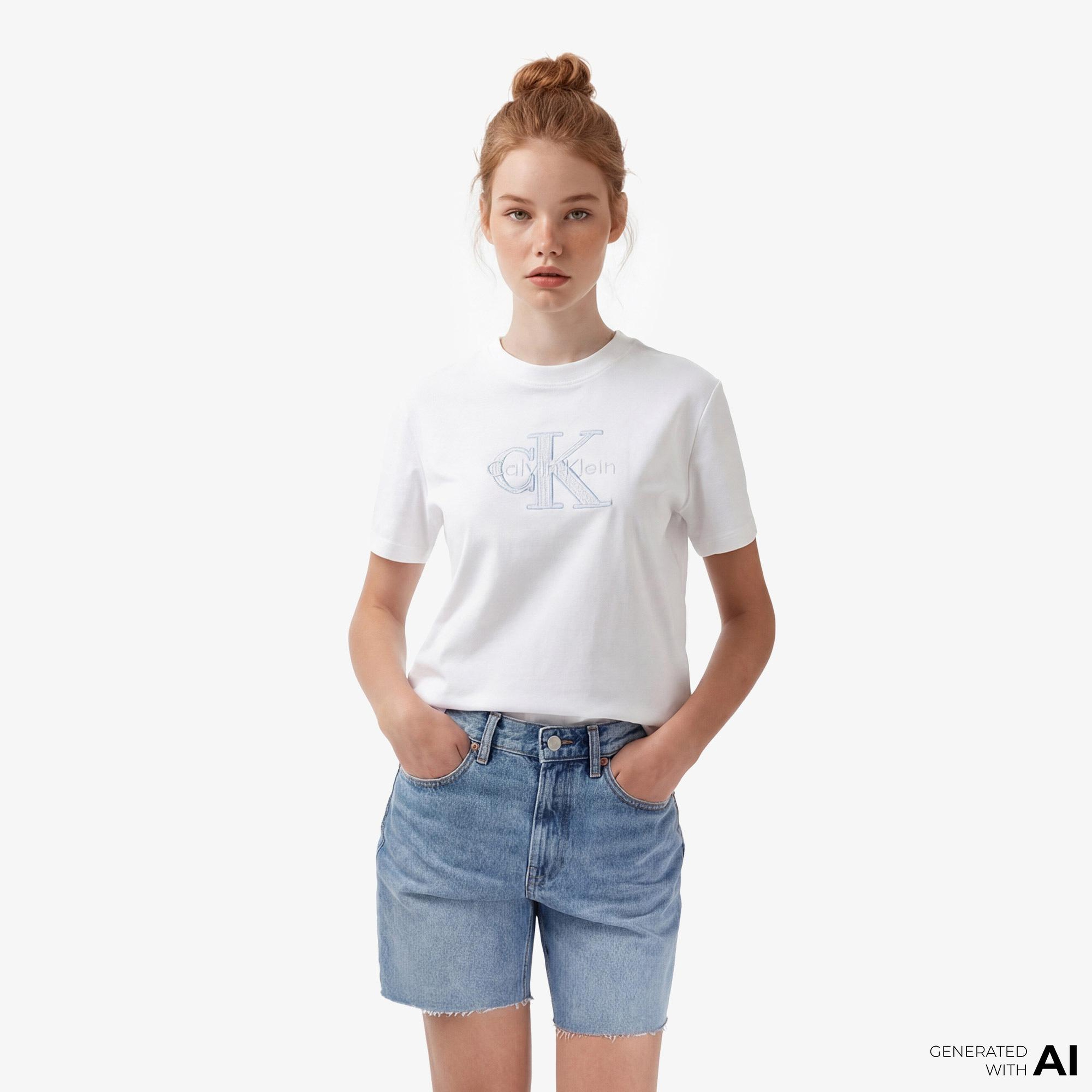 Calvin Klein Hero Classic Monologo Kadın Beyaz T-Shirt