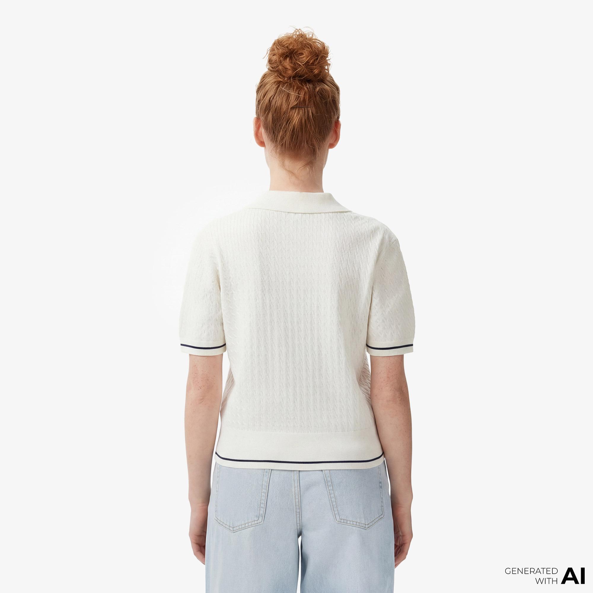 Calvin Klein Woven Label Cropped Cable Kadın Beyaz Triko