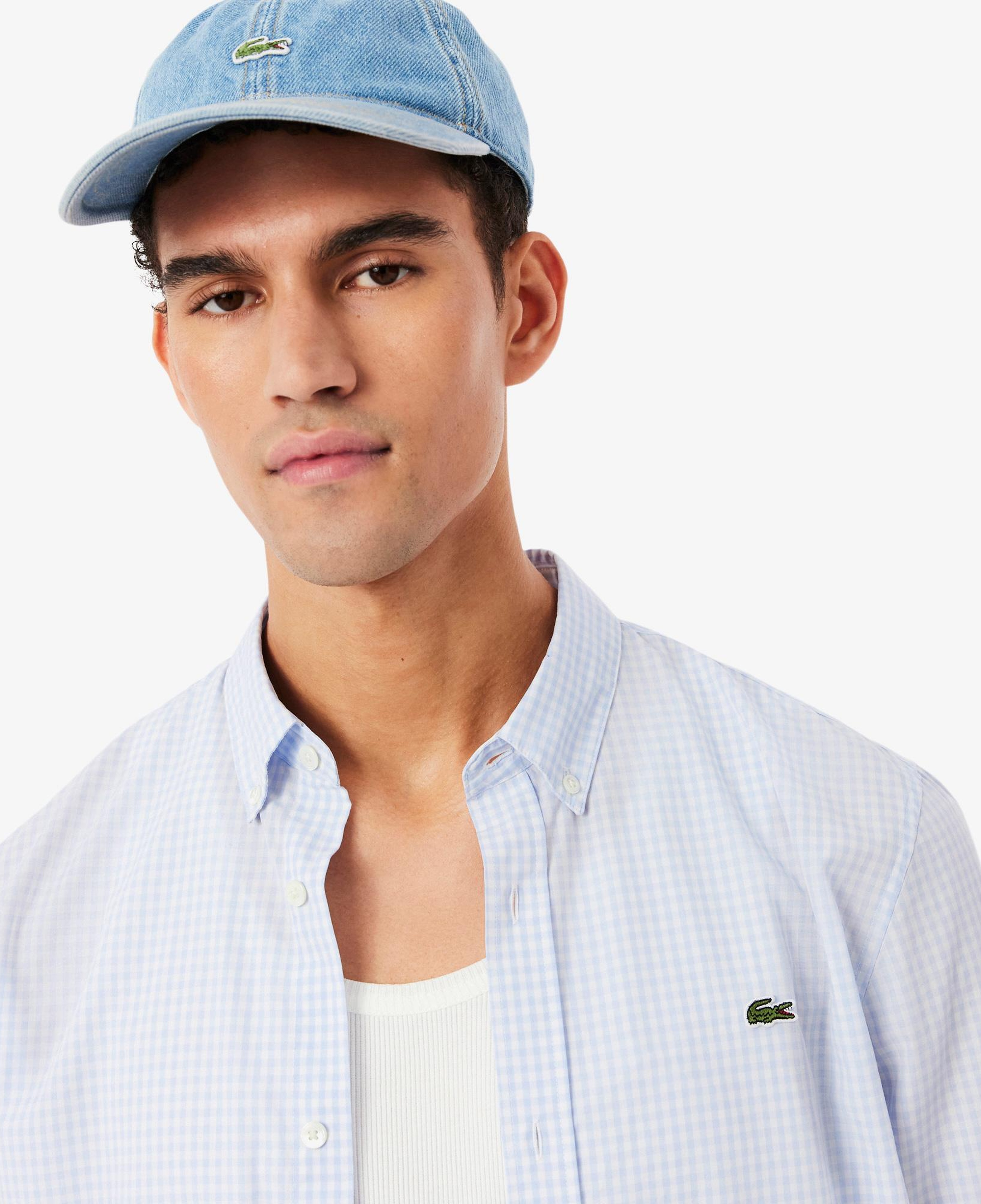 Lacoste Erkek Regular Fit Düğmeli Yaka Ekose Açık Mavi Gömlek