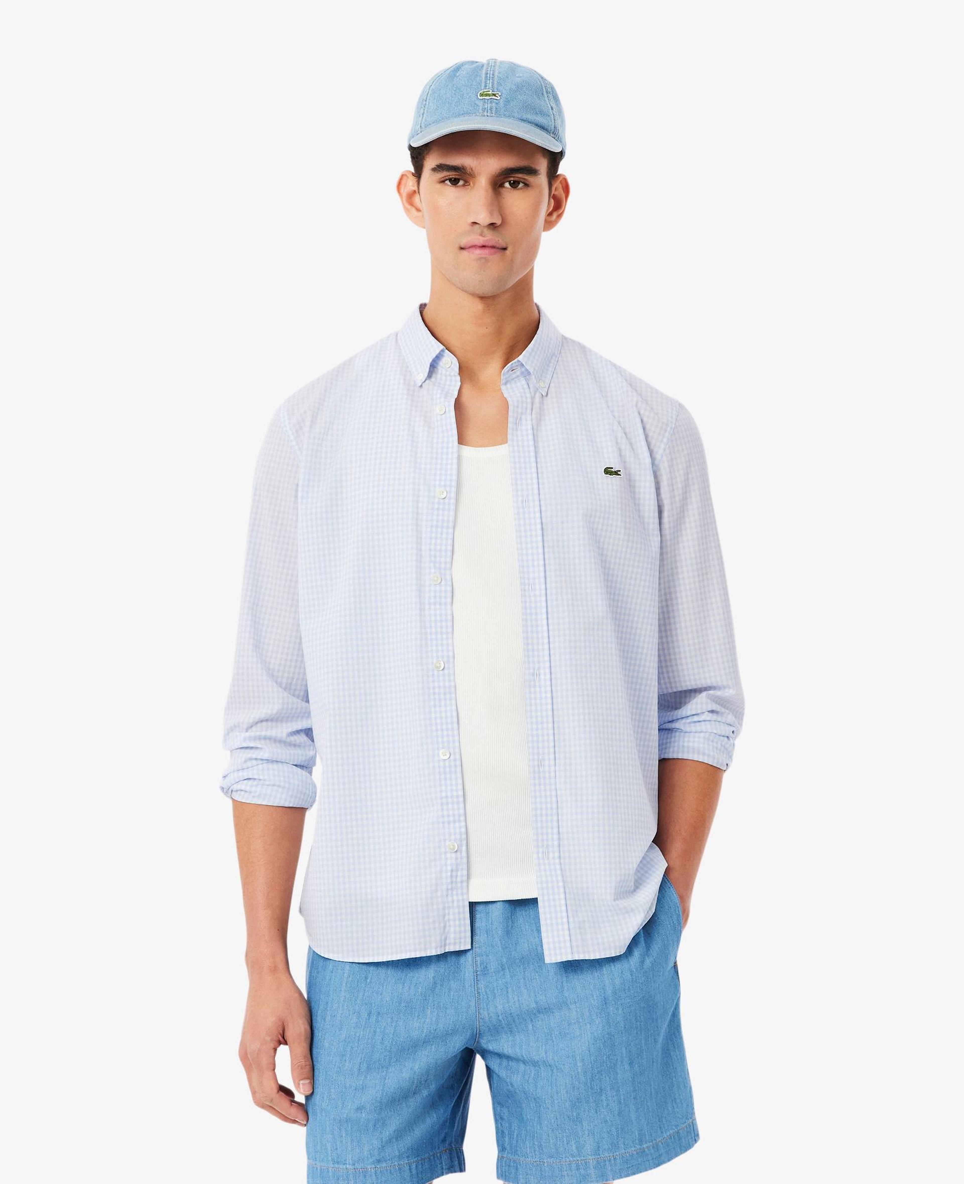 Lacoste Erkek Regular Fit Düğmeli Yaka Ekose Açık Mavi Gömlek