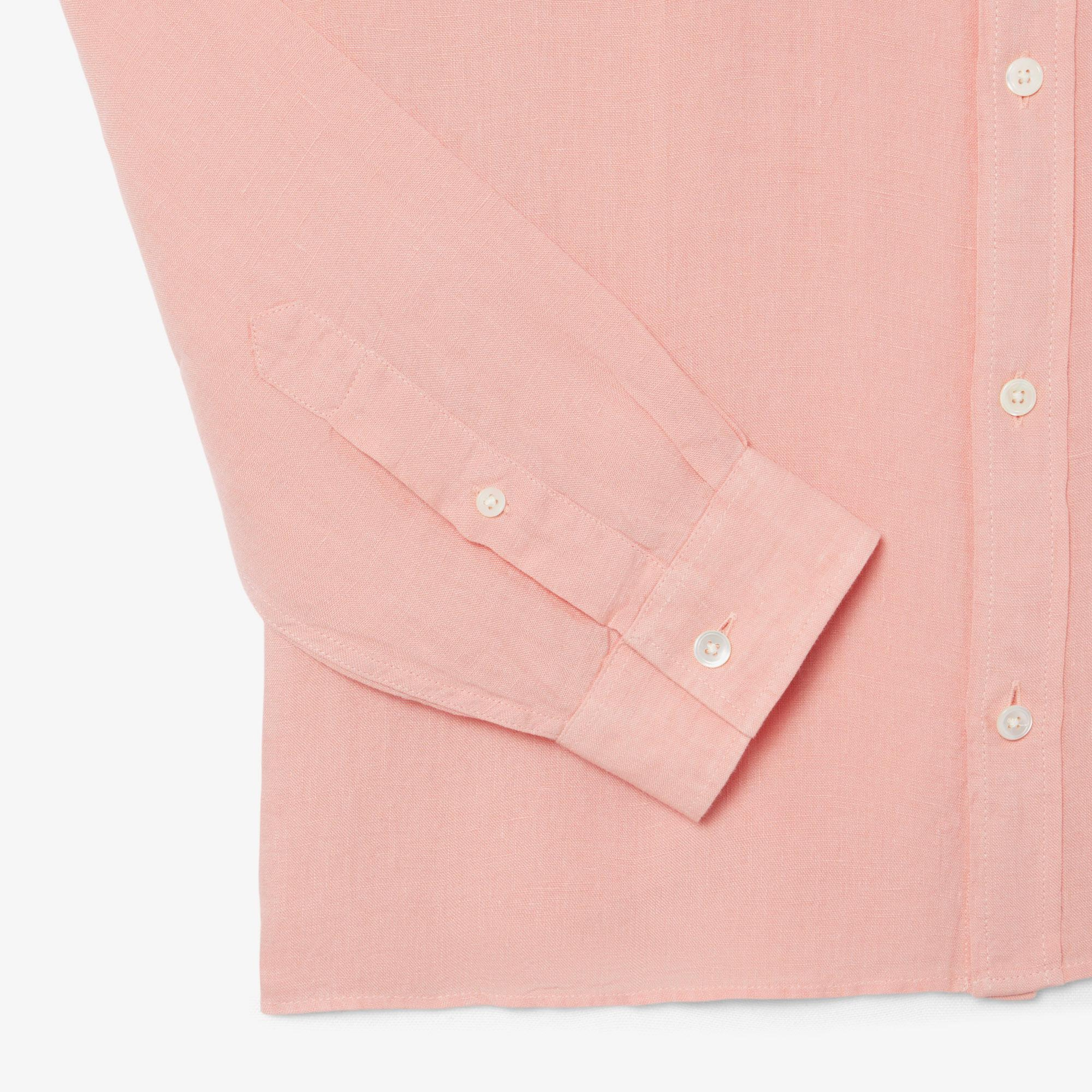 Lacoste Erkek Regular Fit Düğmeli Yaka Keten Pembe Gömlek