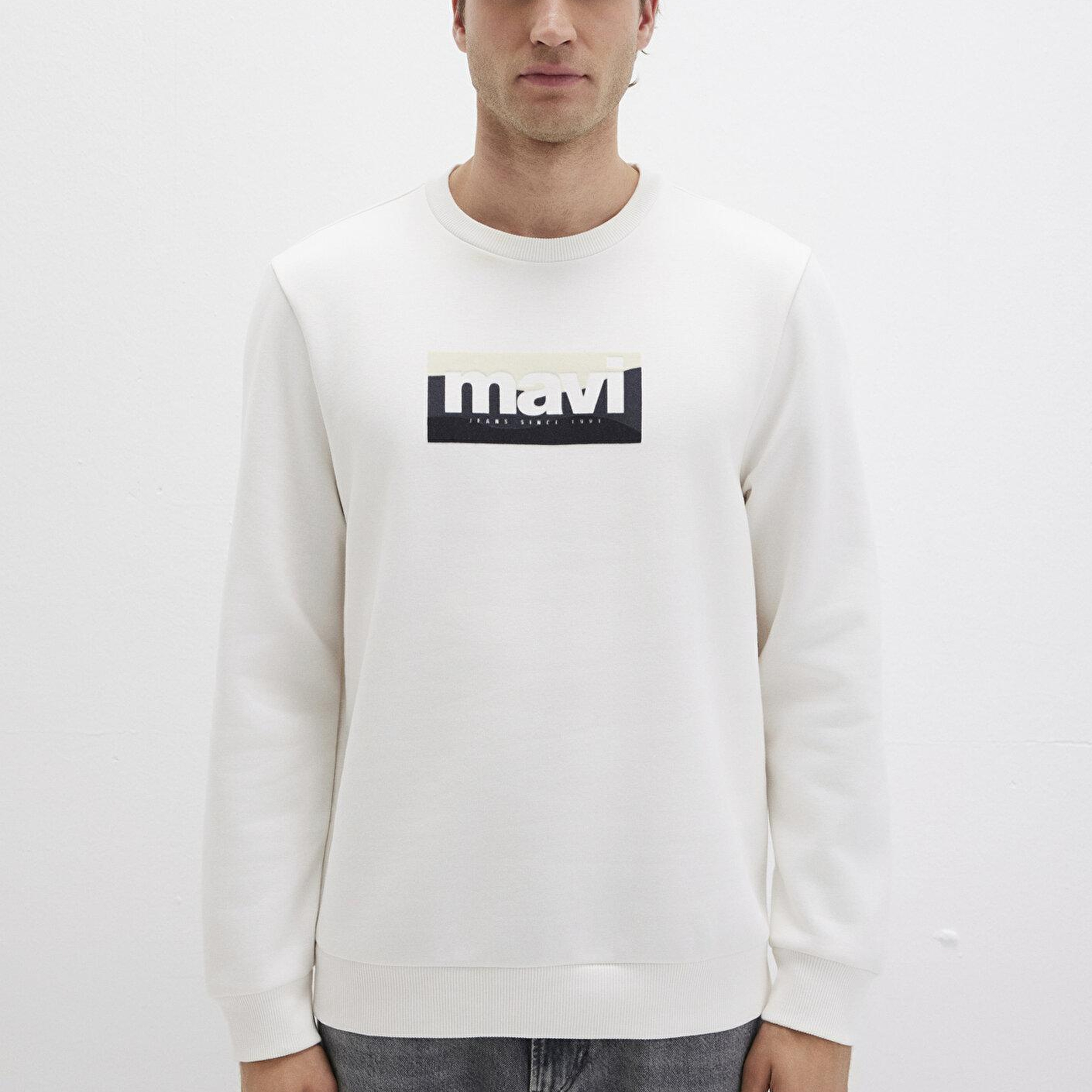 Mavi Mavi Logo Baskılı Ekru Sweatshirt 0S10203-70057