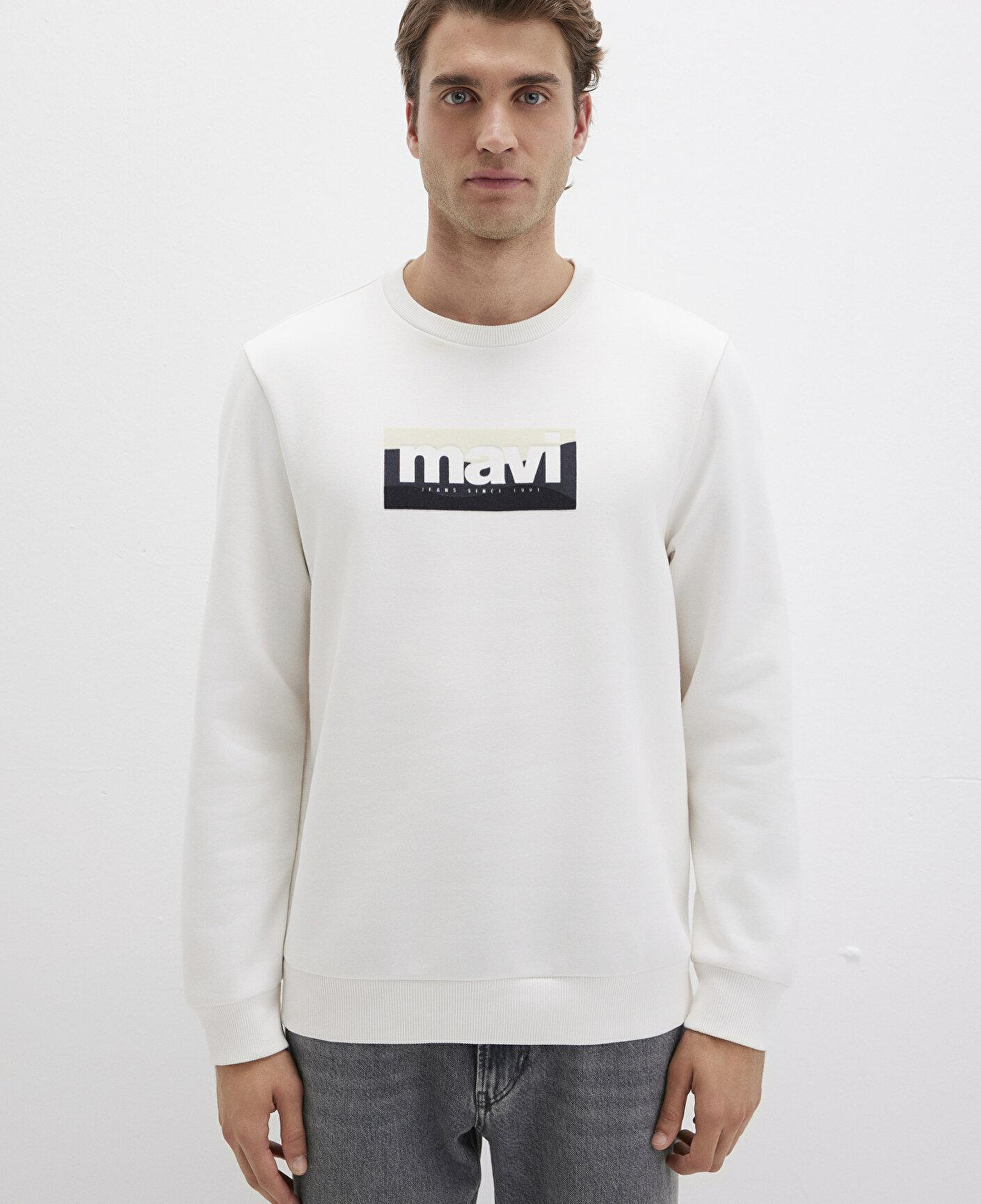 Mavi Mavi Logo Baskılı Ekru Sweatshirt 0S10203-70057