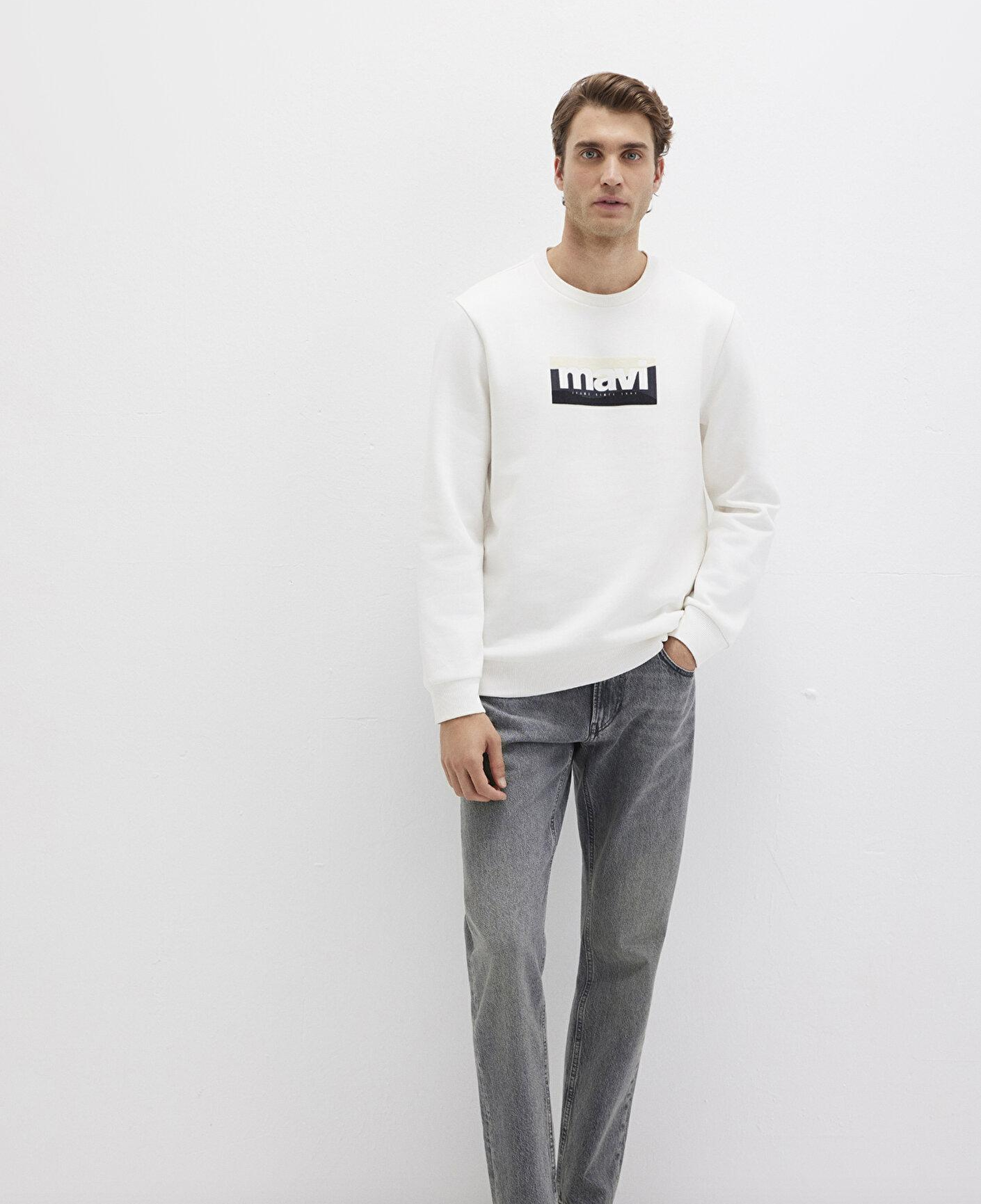 Mavi Mavi Logo Baskılı Ekru Sweatshirt 0S10203-70057