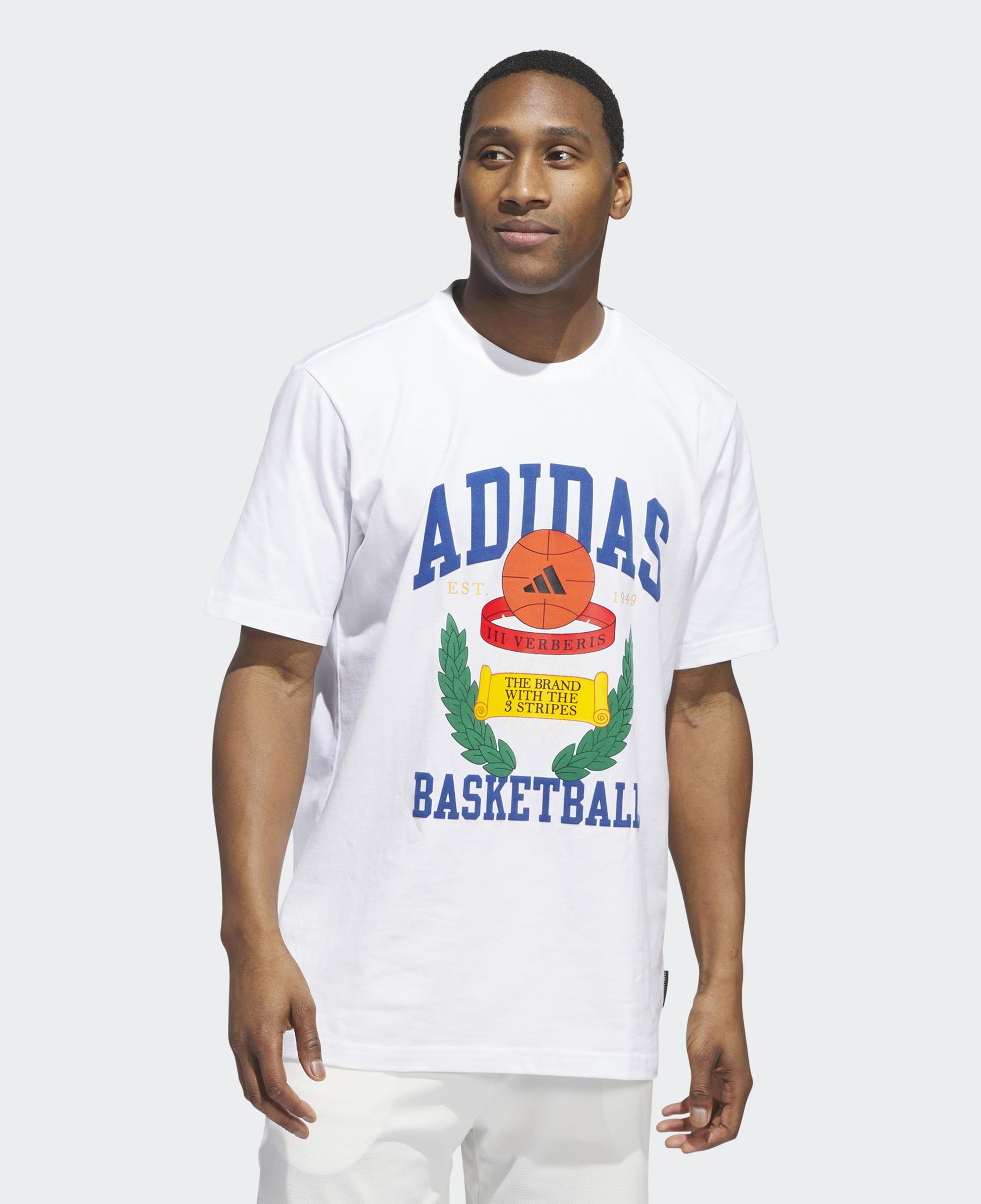 adidas Crest Basketball Graphic Erkek Beyaz T-Shirt
