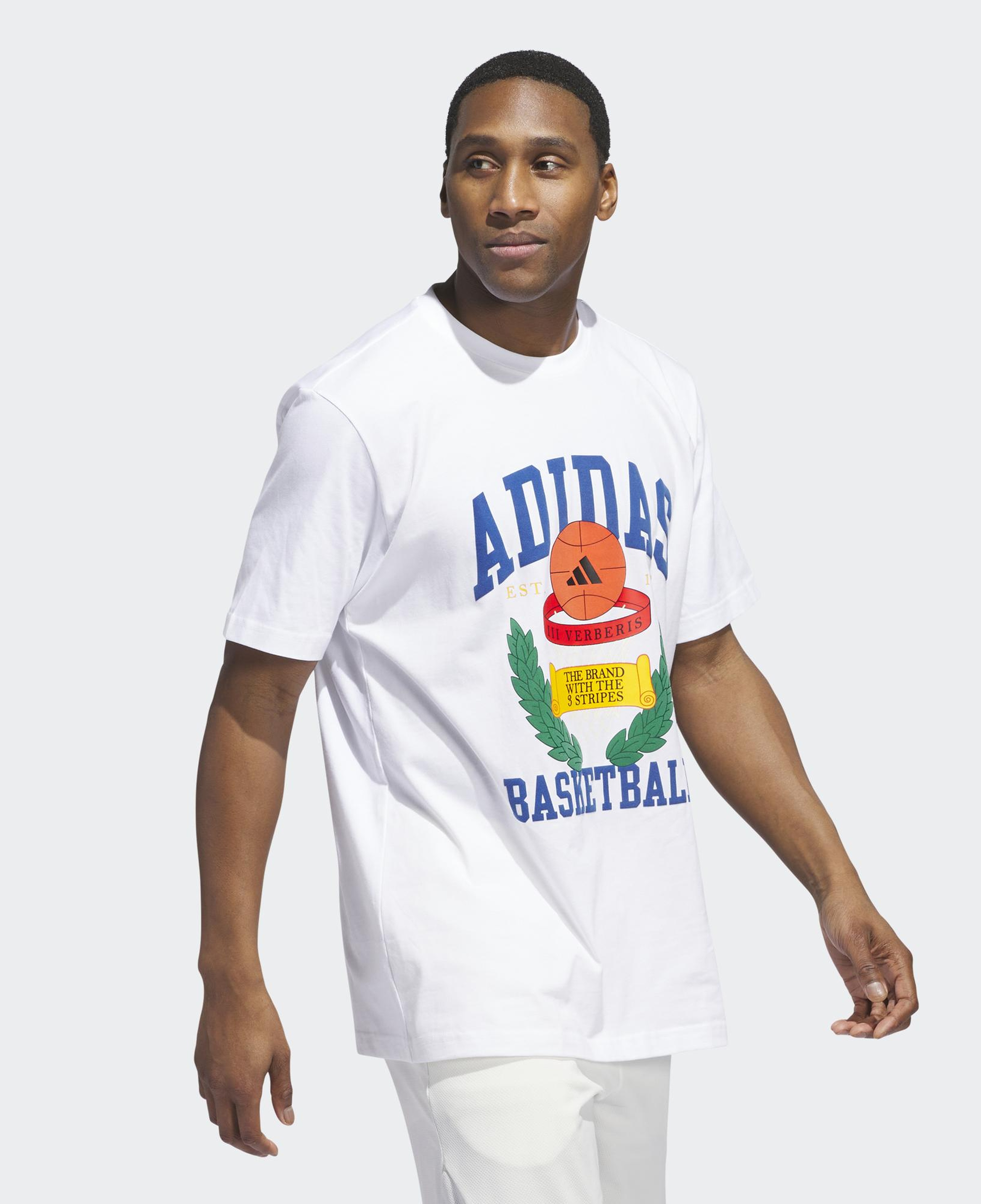 adidas Crest Basketball Graphic Erkek Beyaz T-Shirt