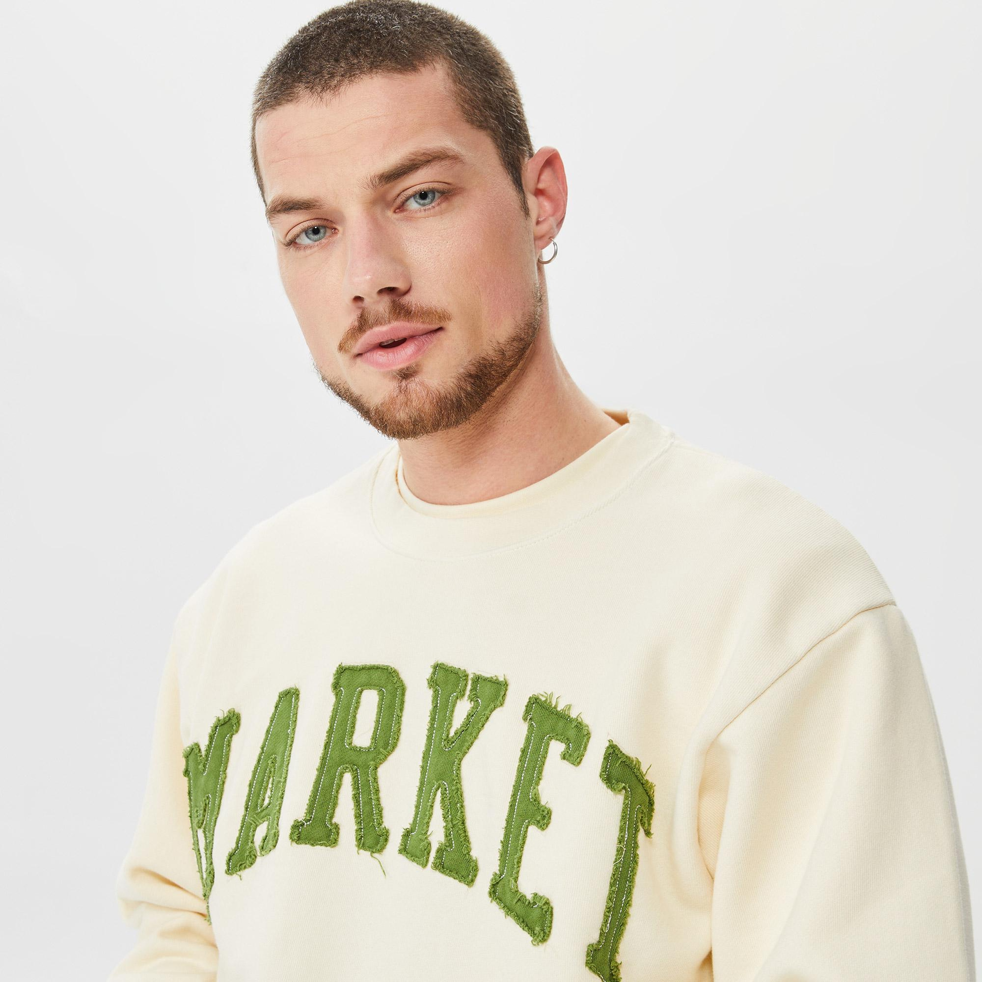 Market Vintage Wash Crewneck Erkek Bej Sweatshirt