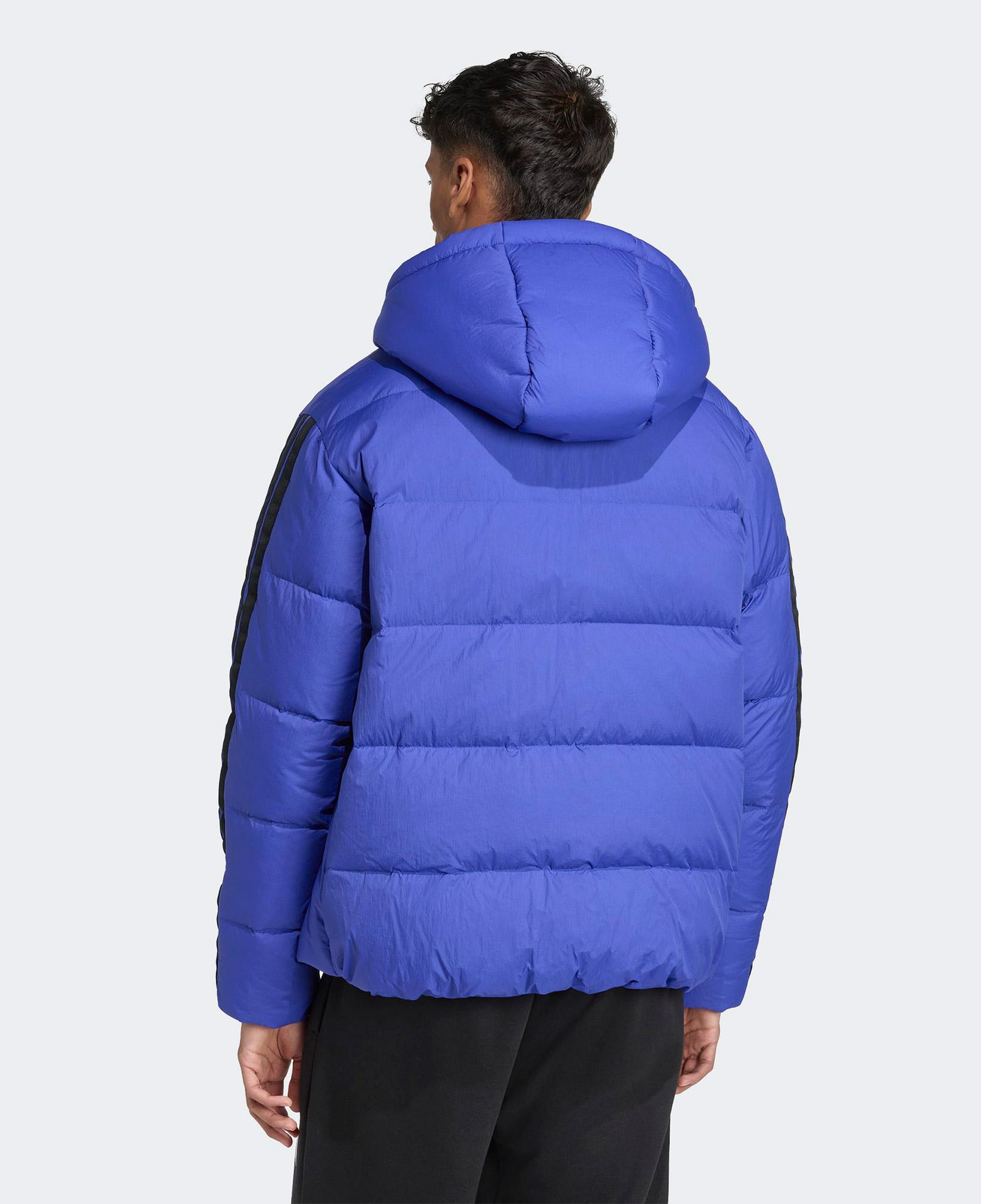 adidas Essentials Climawarm 3 Stripes Puffer Down Kapüşonlu Erkek Mavi Outdoor Montu