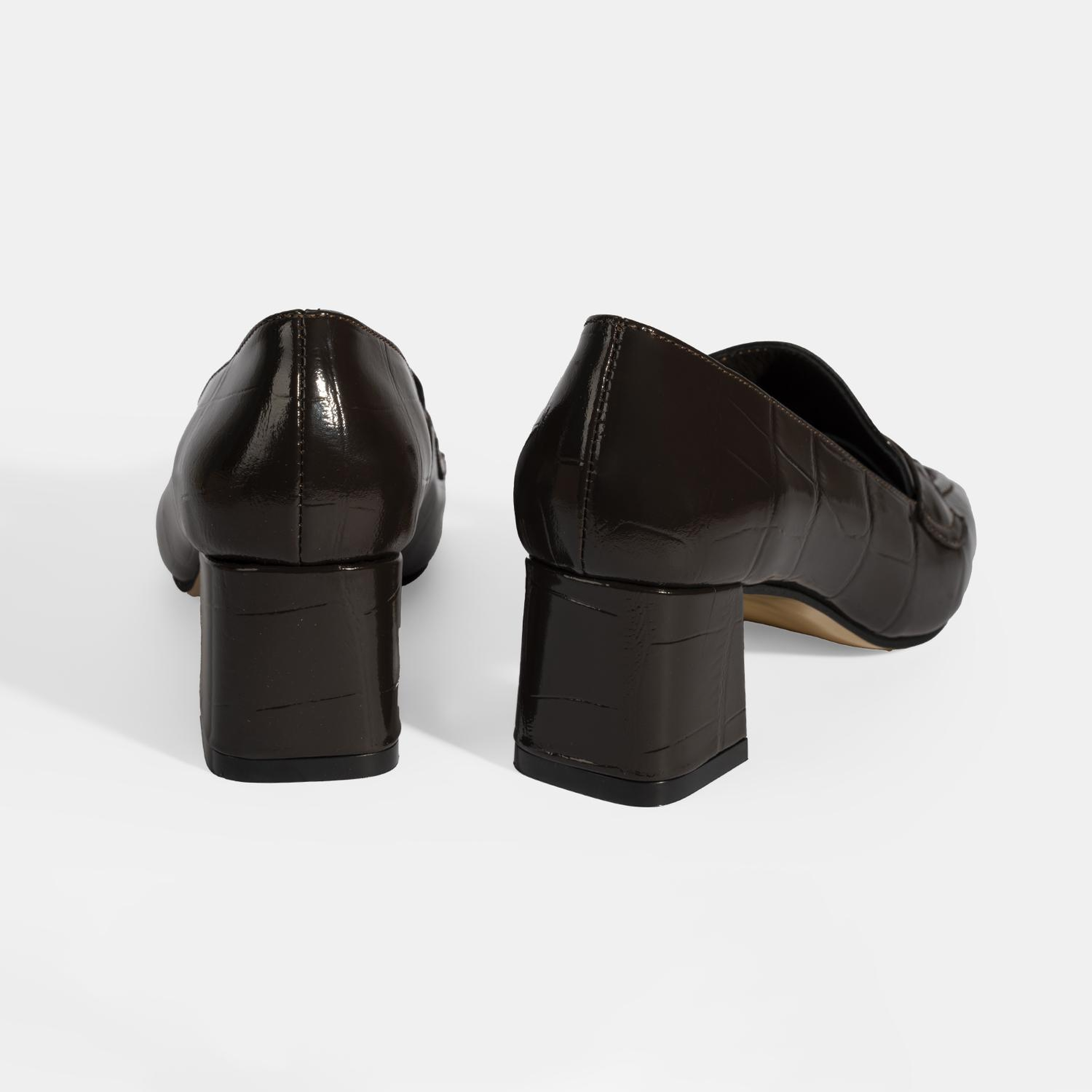 Kadın Kahve Kroko Baskılı Topuklu Rugan Loafer