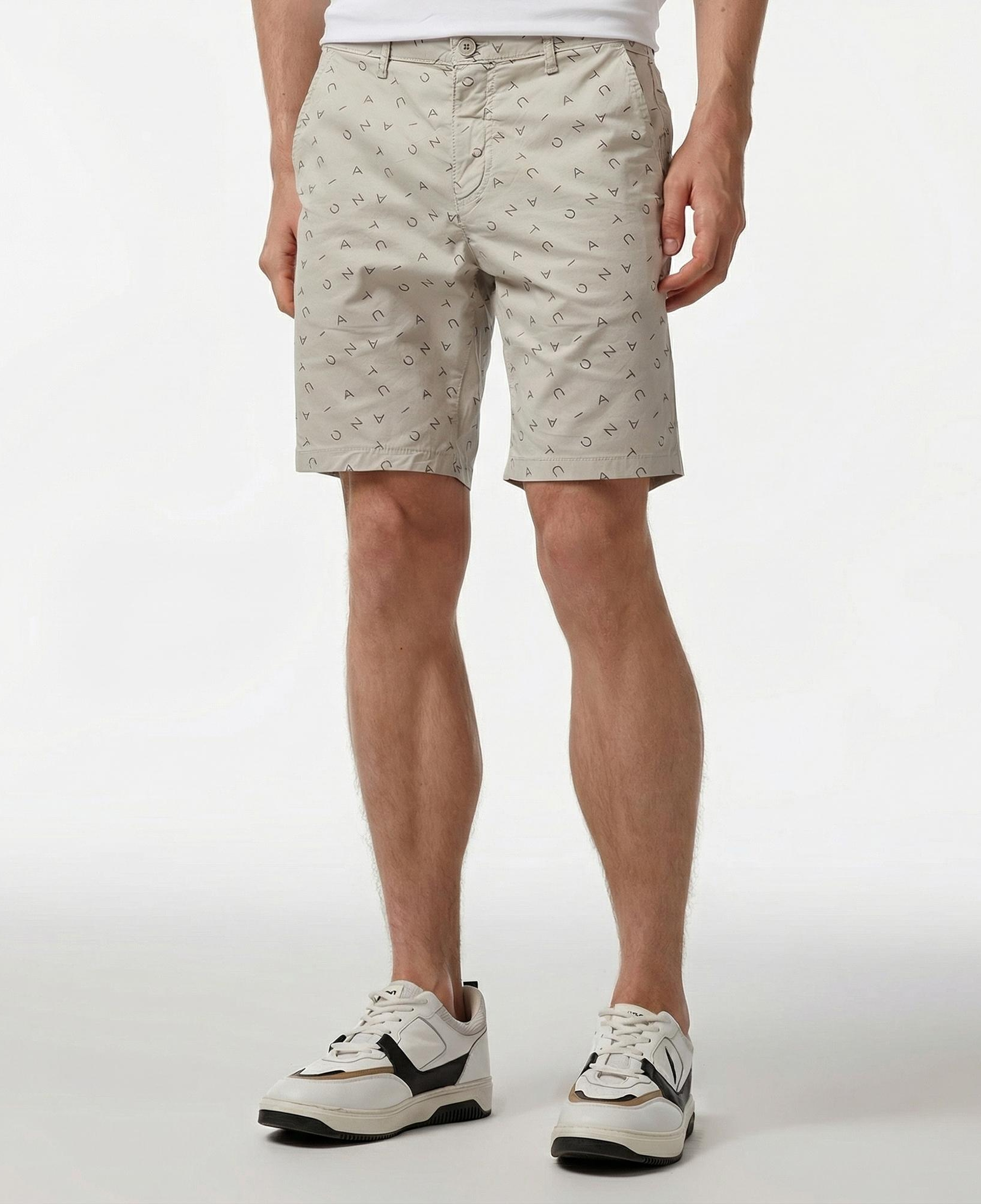 Nautica Erkek Gri Slim Fit Baskılı Bermuda