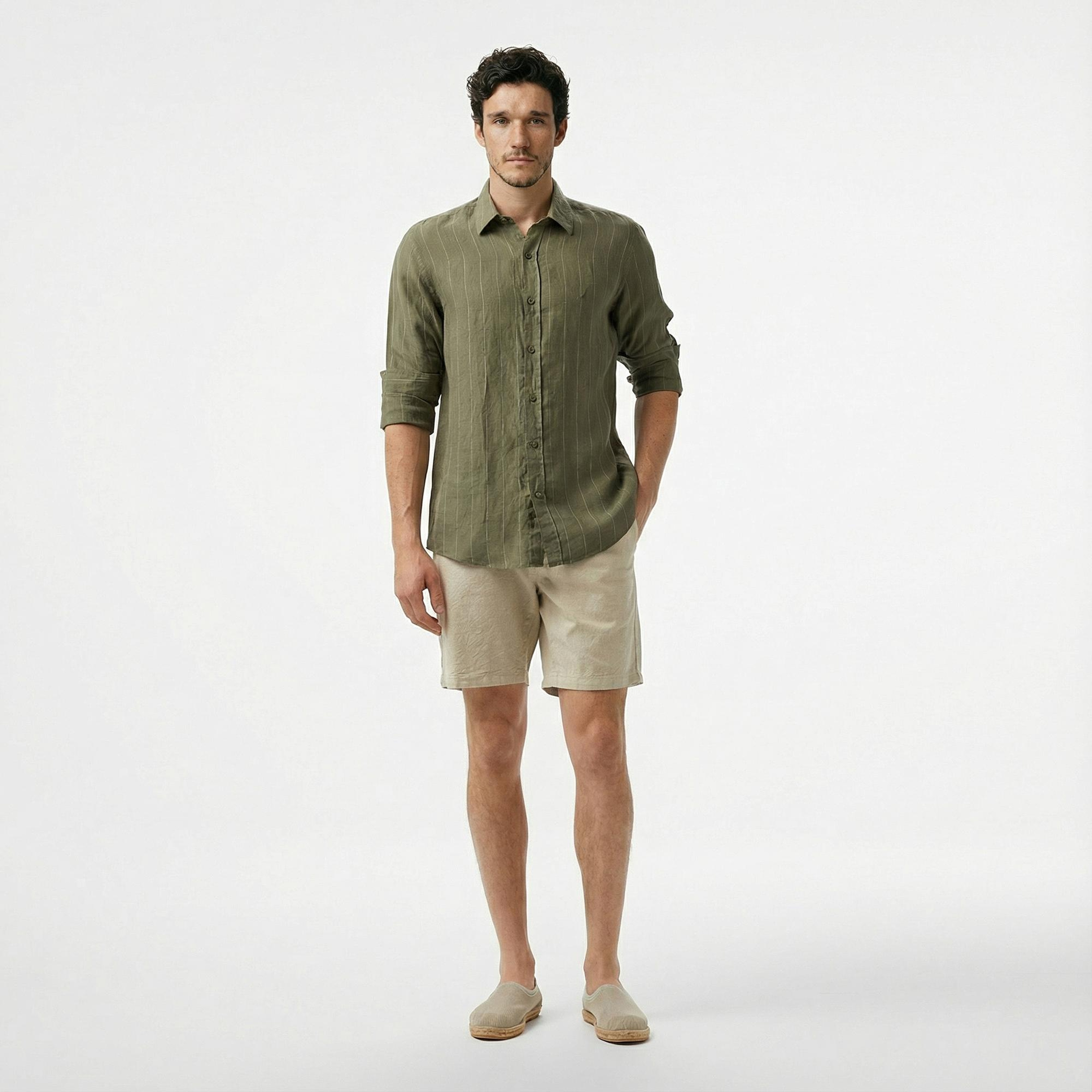 Nautica Erkek Yeşil Classic Fit Çizgili Gömlek