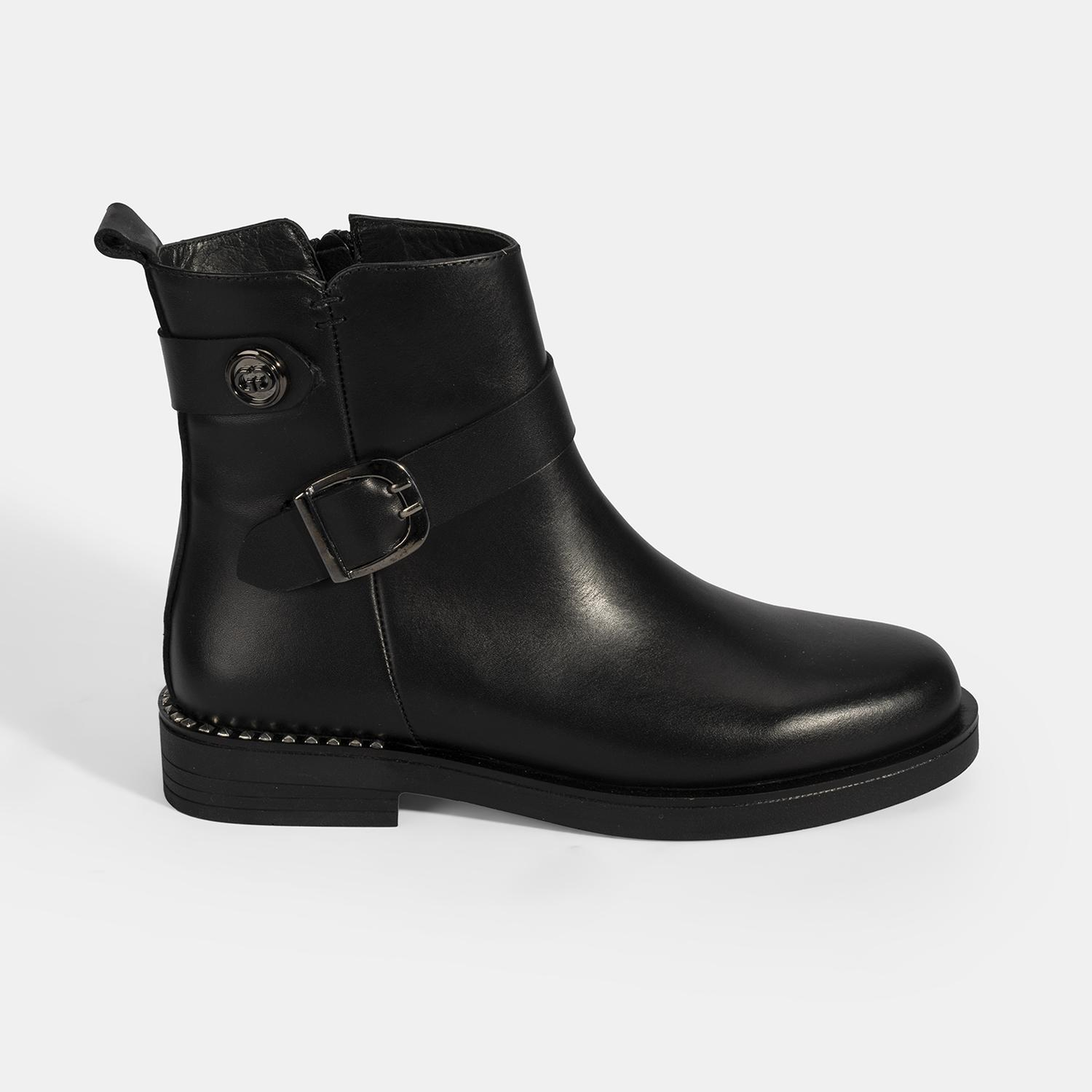 Kadın Siyah Metal Toka Detaylı Deri Bot