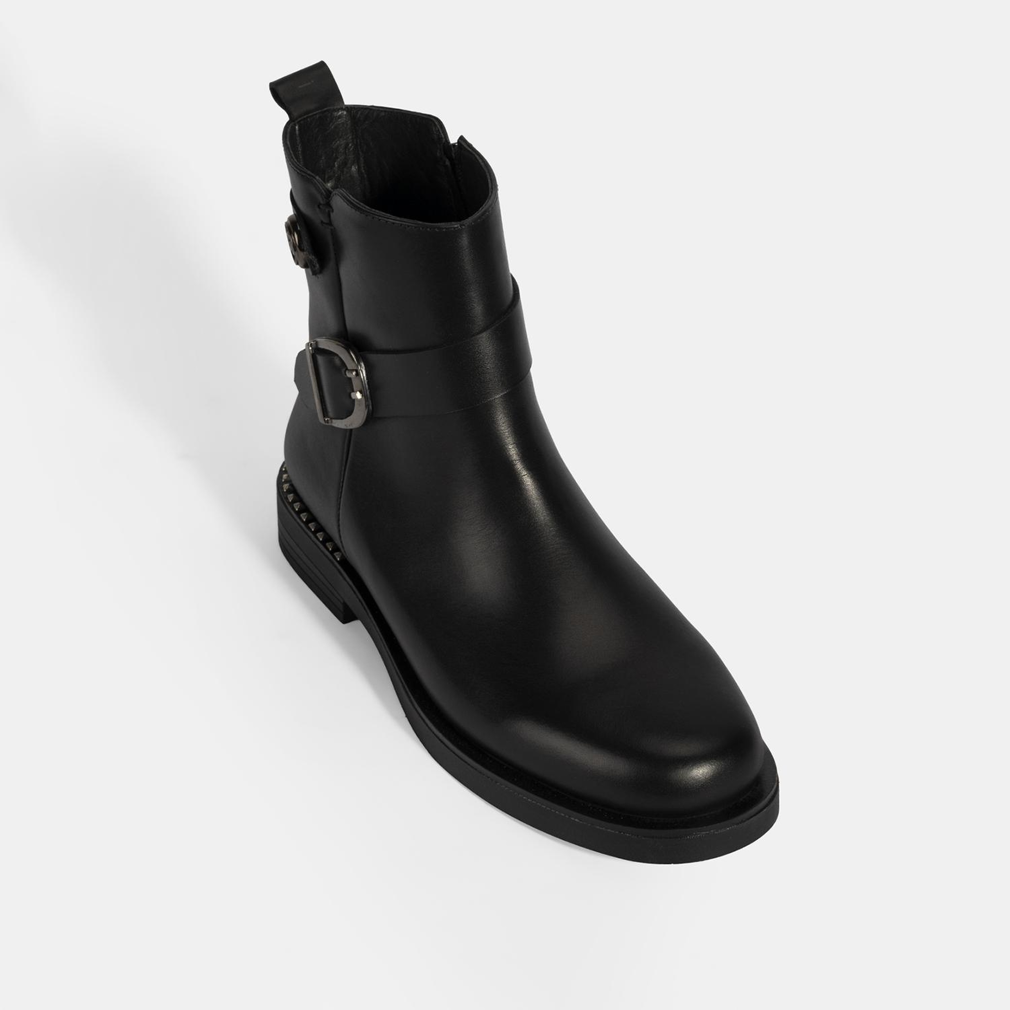 Kadın Siyah Metal Toka Detaylı Deri Bot