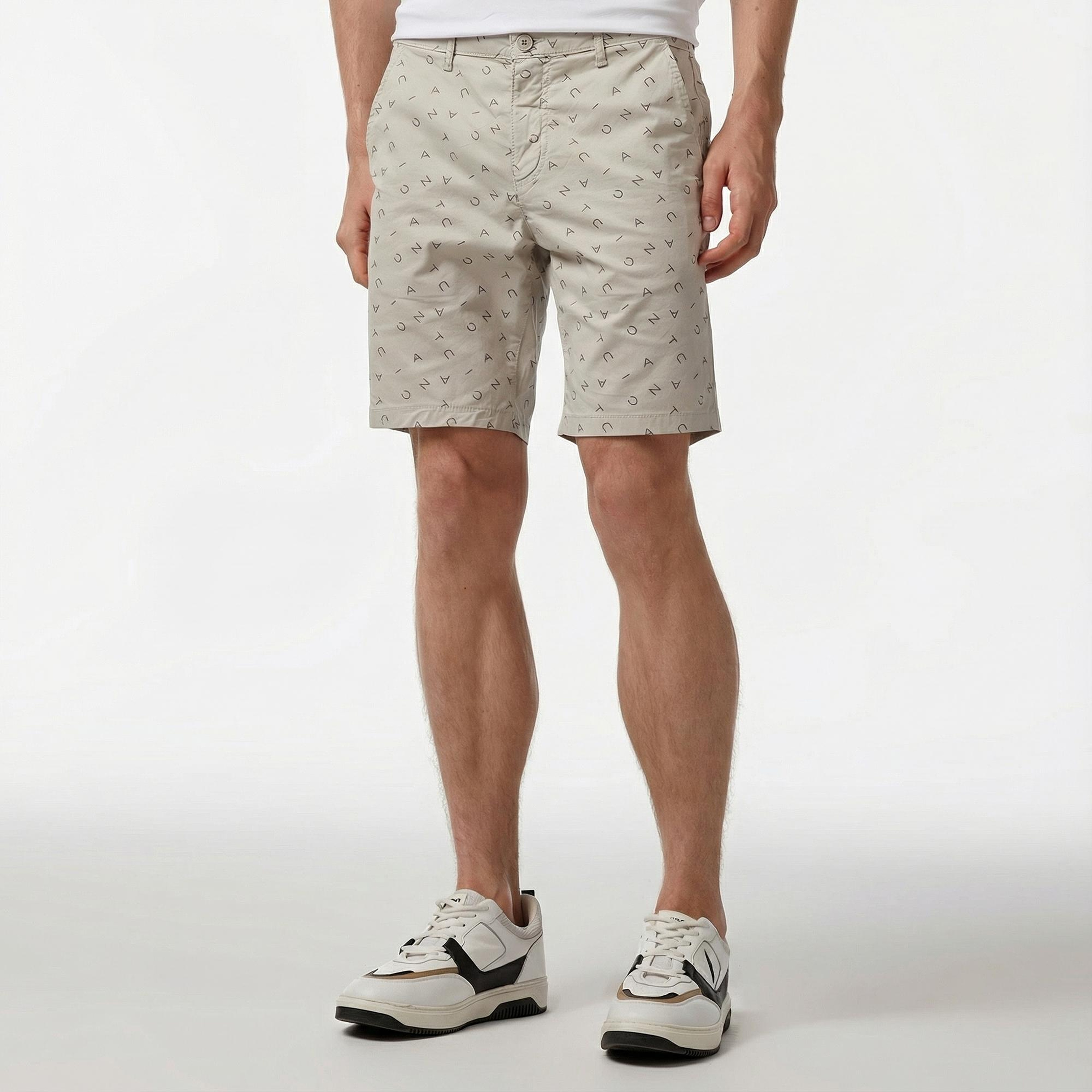 Nautica Erkek Gri Slim Fit Baskılı Bermuda