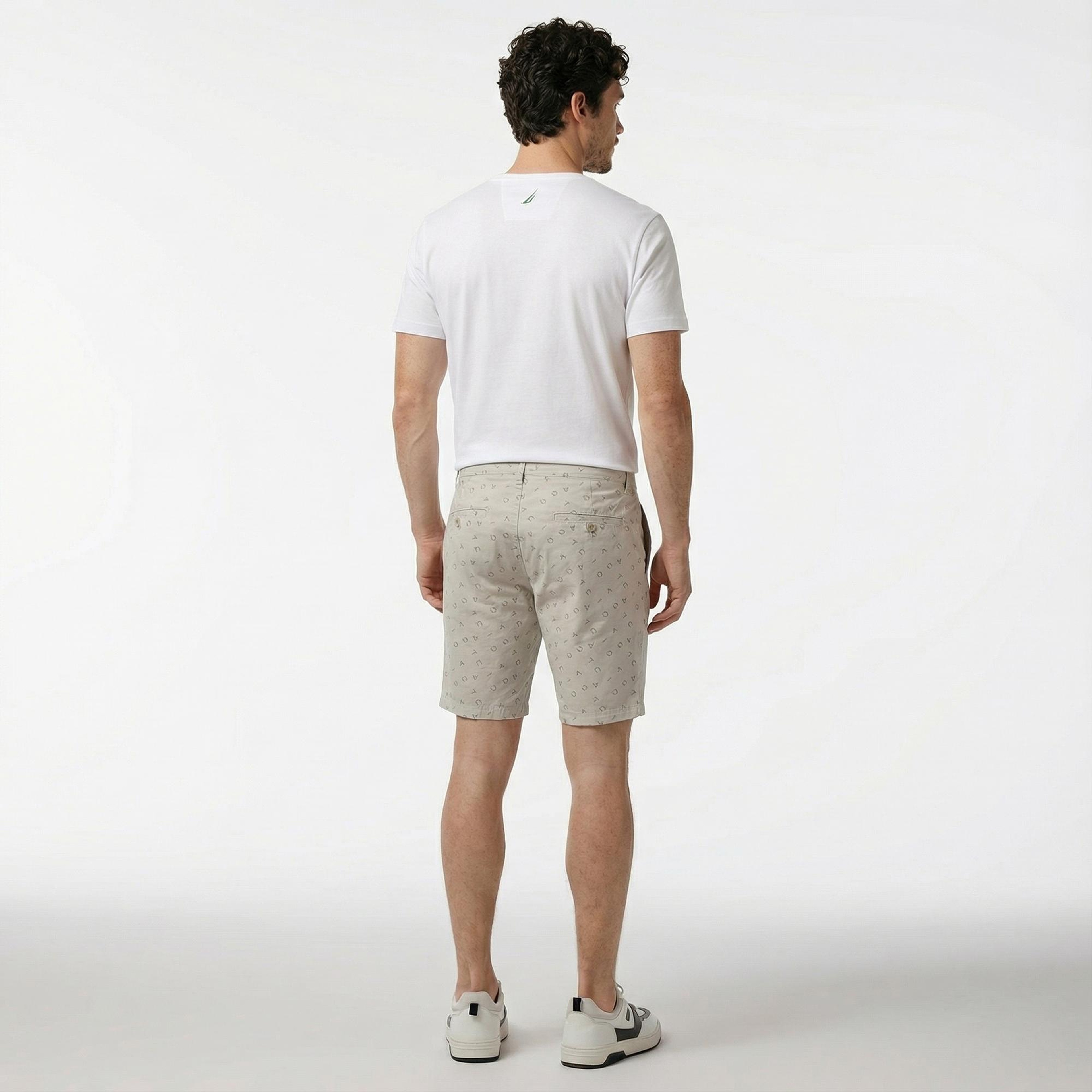 Nautica Erkek Gri Slim Fit Baskılı Bermuda