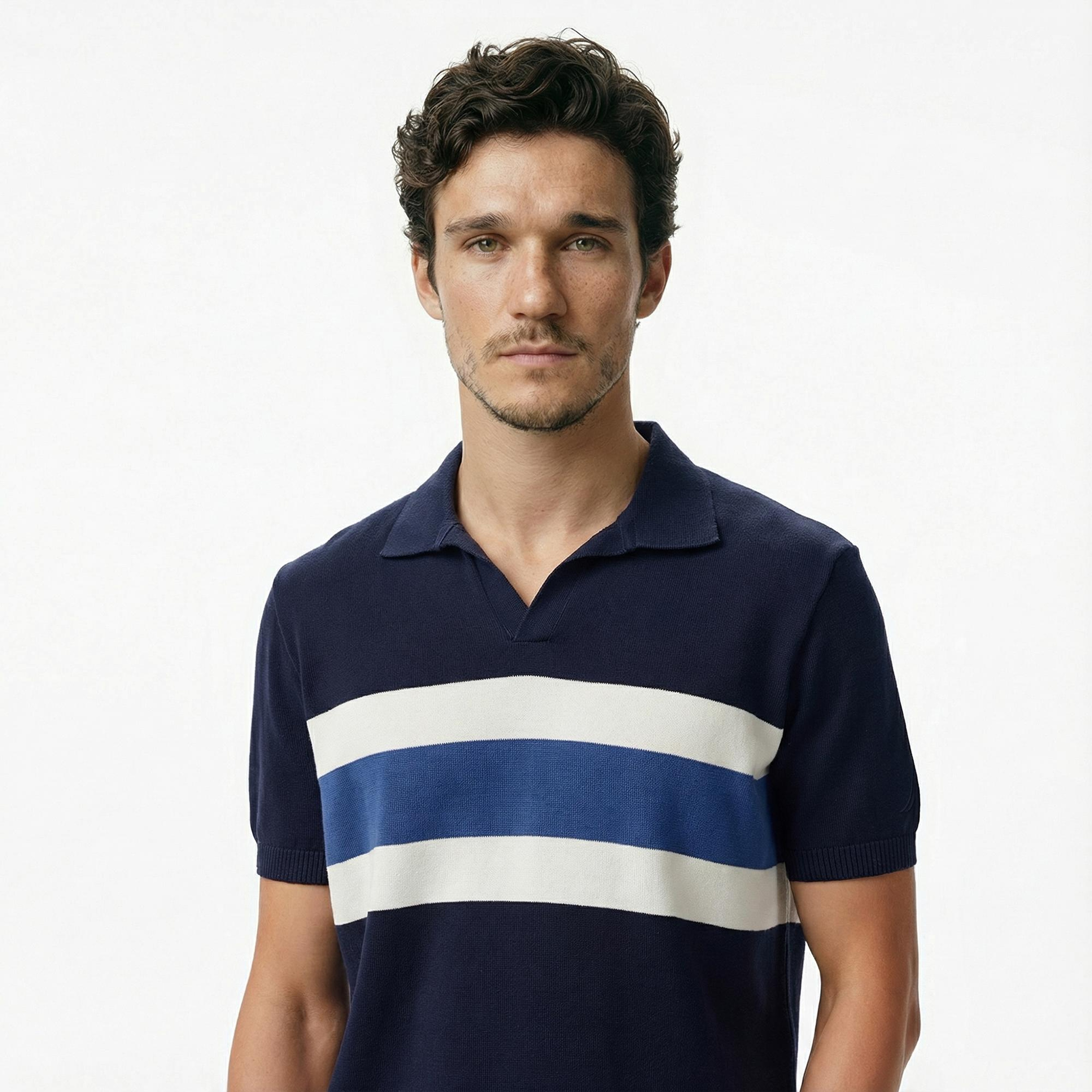 Nautica Erkek Lacivert Classic Fit Çizgili Triko