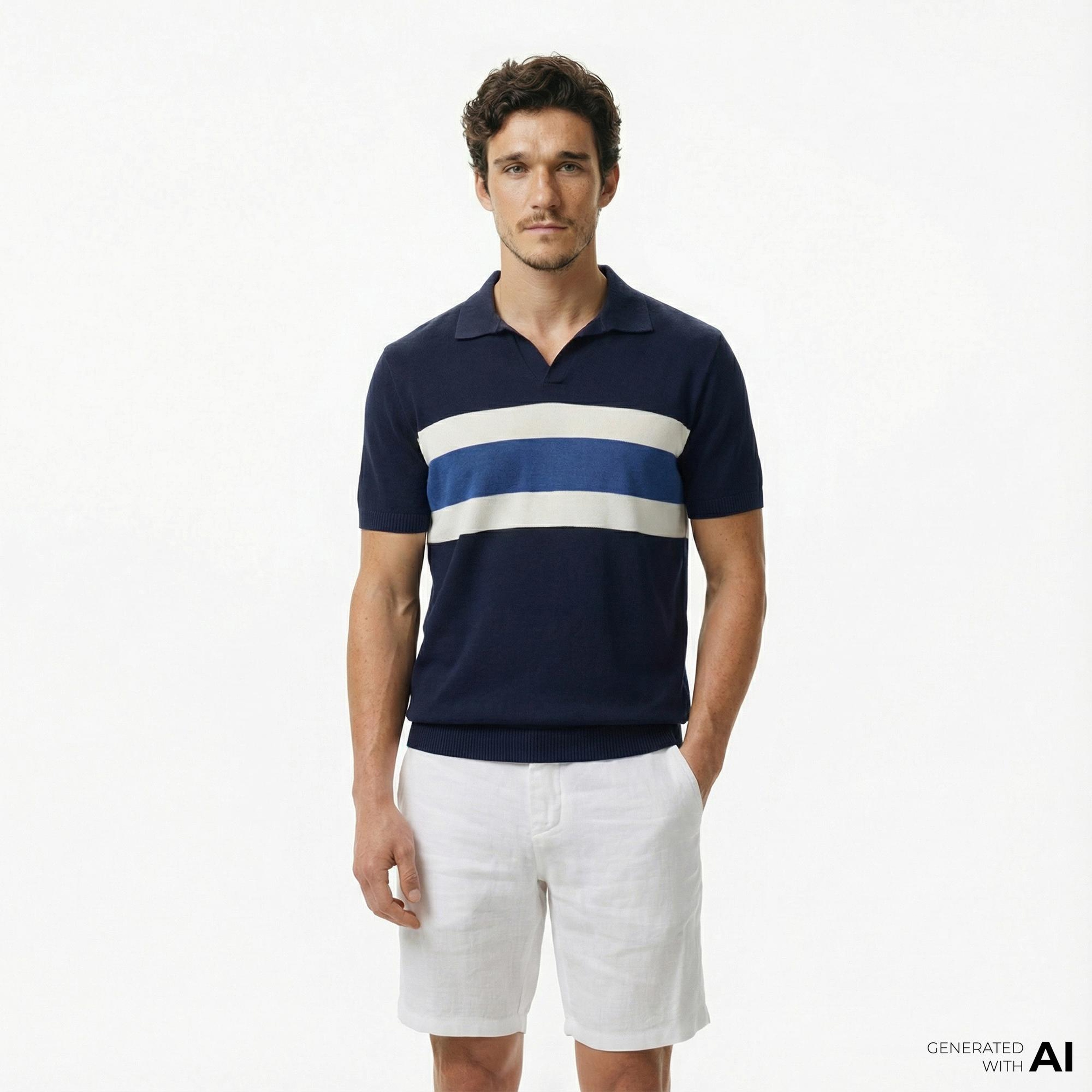 Nautica Erkek Lacivert Classic Fit Çizgili Triko